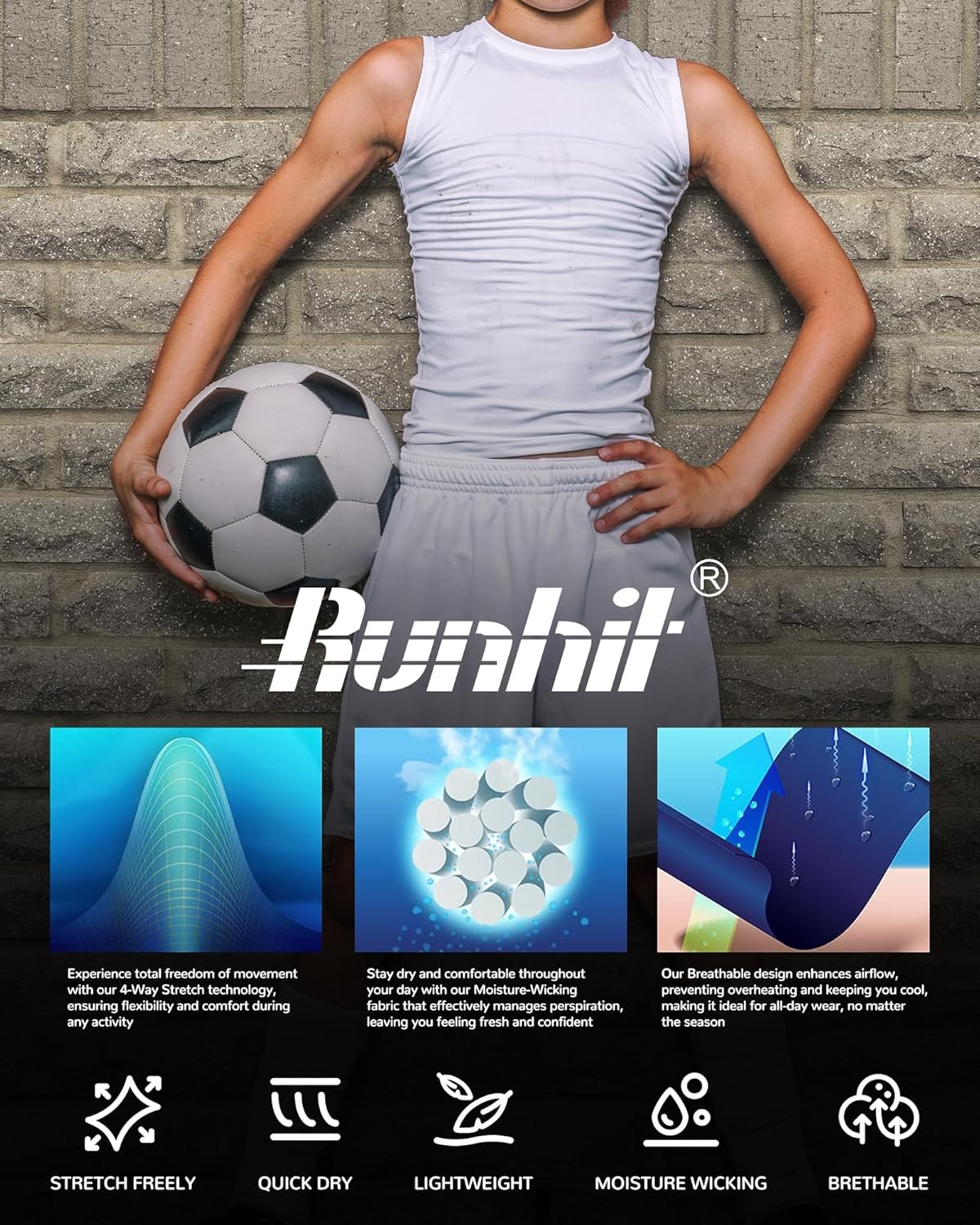 image:imageRunhit Boys Compression Tank Top Youth Athletic Quick Dry Base Layer ShirtBlack