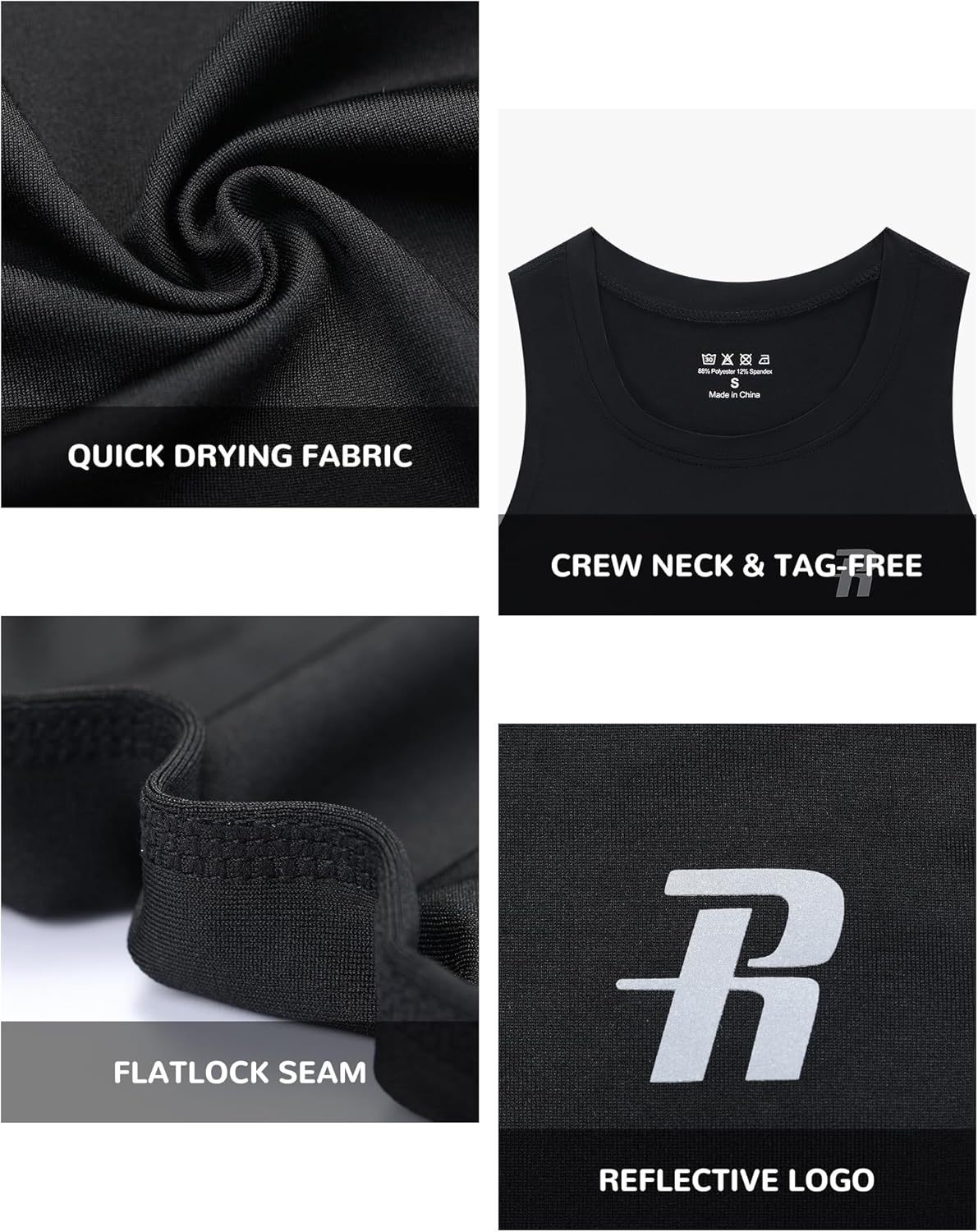 image:imageRunhit Boys Compression Tank Top Youth Athletic Quick Dry Base Layer ShirtBlack