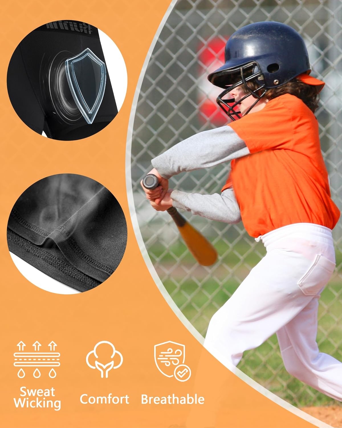image:imageRunhit Boys Cup Underwear for Baseball Football Youth Compression Shorts with Soft Protective Athletic Cup Boxer BriefBlack