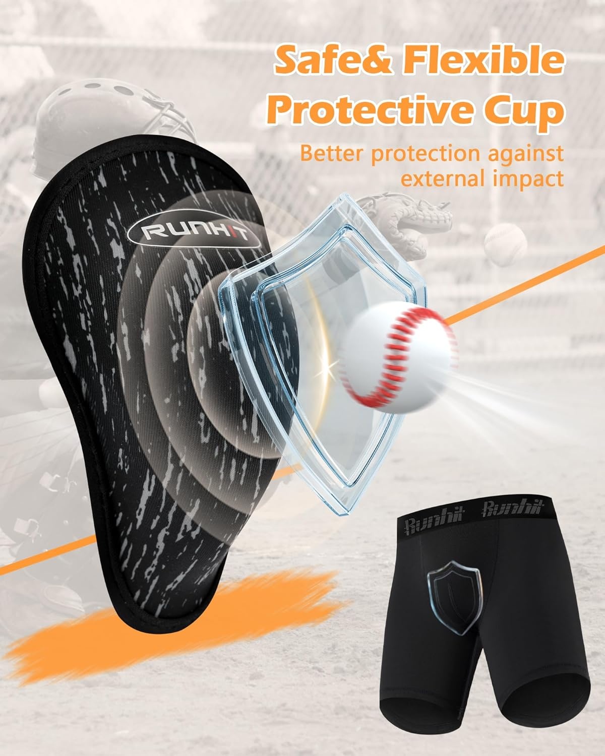 image:imageRunhit Boys Cup Underwear for Baseball Football Youth Compression Shorts with Soft Protective Athletic Cup Boxer BriefBlack