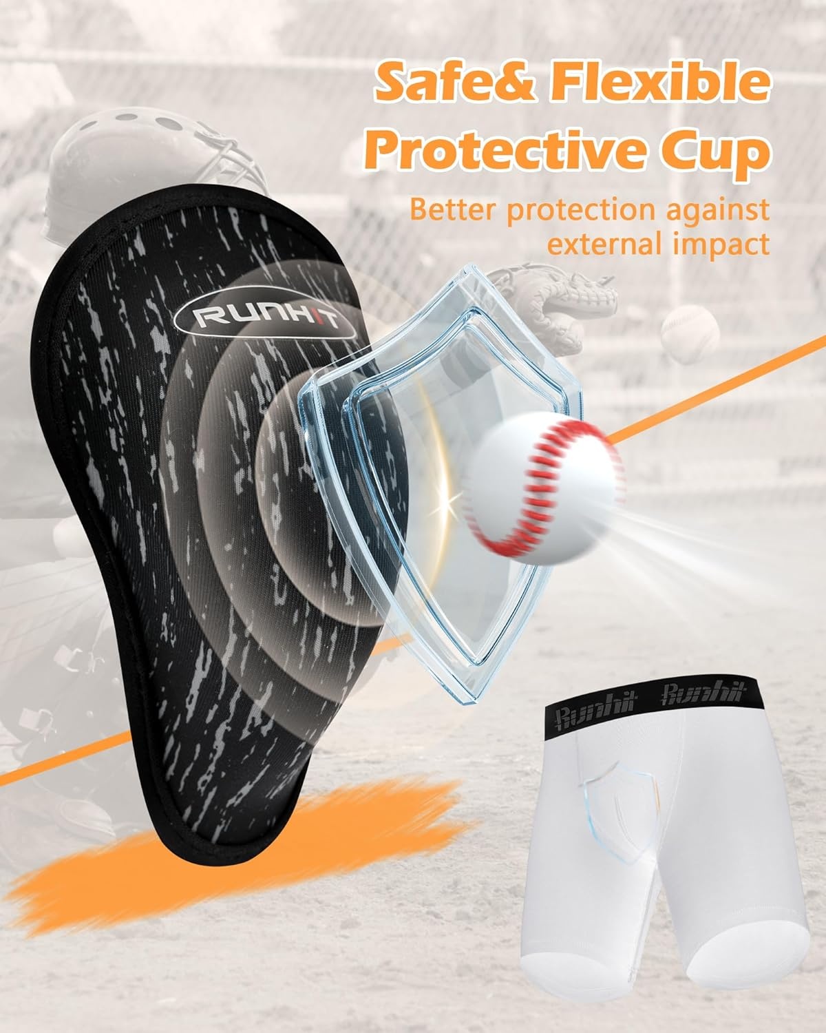 image:imageRunhit Boys Cup Underwear for Baseball Football Youth Compression Shorts with Soft Protective Athletic Cup Boxer BriefWhite