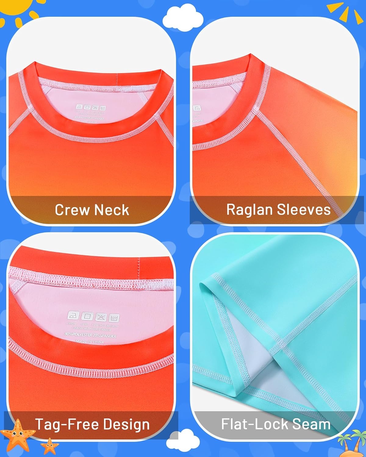 image:imageRunhit Boys Gradient Rash Guard Swim Shirt Long Sleeve Kids UPF 50 Sun Protection UV Water Shirts SPF Quick Dry RashguardOrangebluegreen