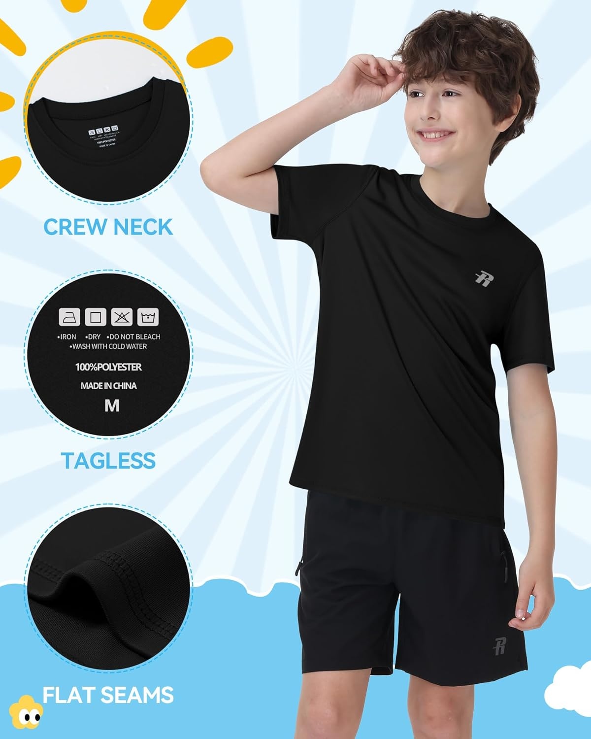 image:imageRunhit Boys Rash Guard Short Sleeve Swim Shirt Kids UPF 50 Quick Dry Rashguard Sun Protection Water TShirt 2T to YouthBlack