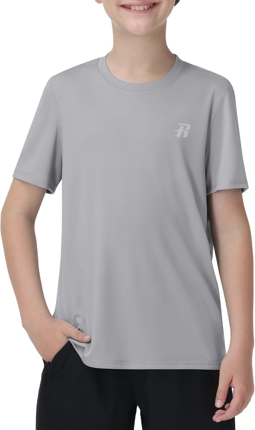 image:imageRunhit Boys Rash Guard Short Sleeve Swim Shirt Kids UPF 50 Quick Dry Rashguard Sun Protection Water TShirt 2T to YouthGray
