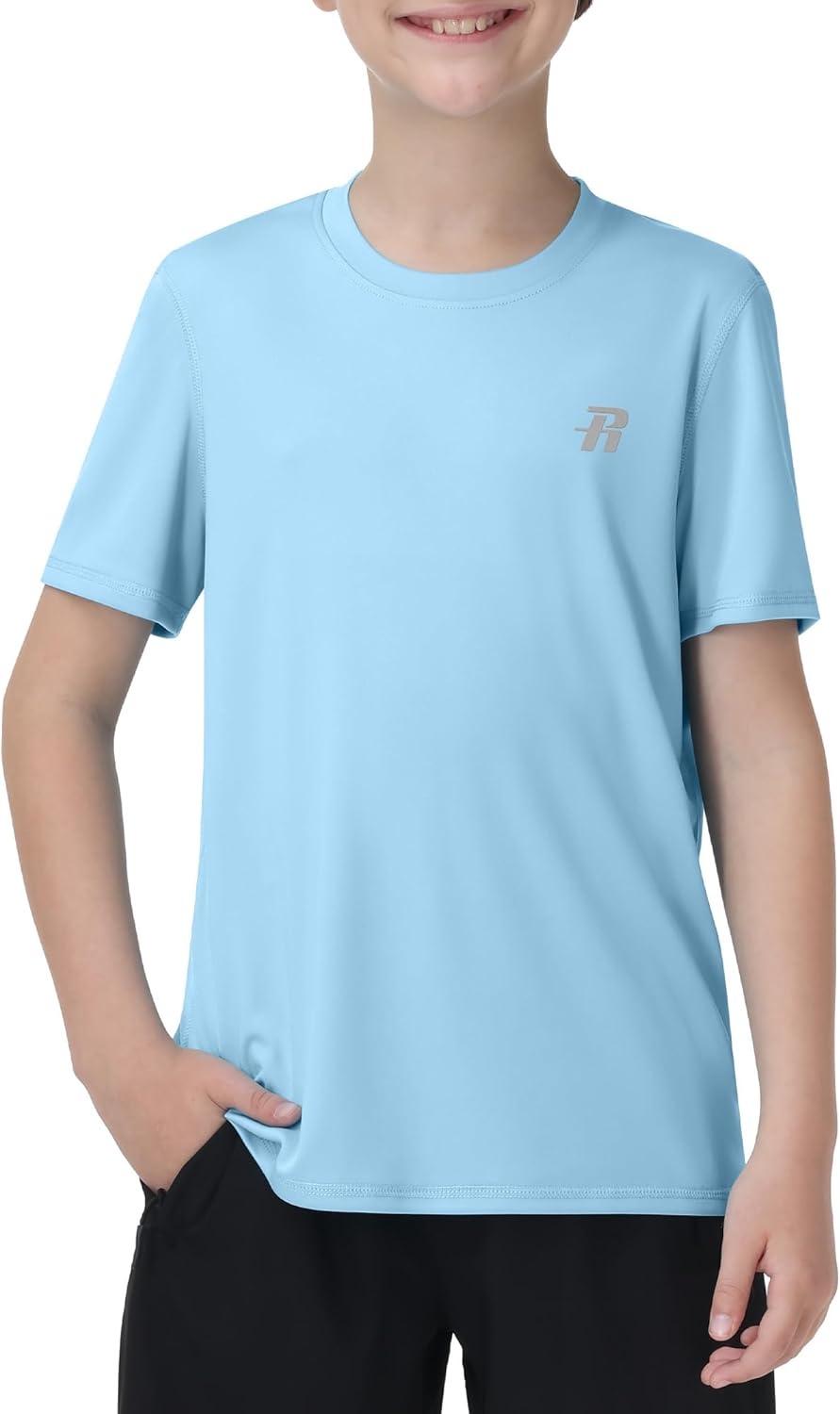 image:imageRunhit Boys Rash Guard Short Sleeve Swim Shirt Kids UPF 50 Quick Dry Rashguard Sun Protection Water TShirt 2T to YouthLight Blue