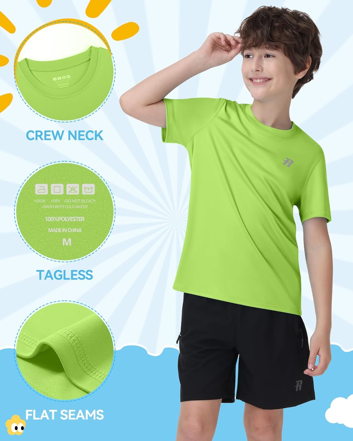 image:imageRunhit Boys Rash Guard Short Sleeve Swim Shirt Kids UPF 50 Quick Dry Rashguard Sun Protection Water TShirt 2T to YouthLime Green