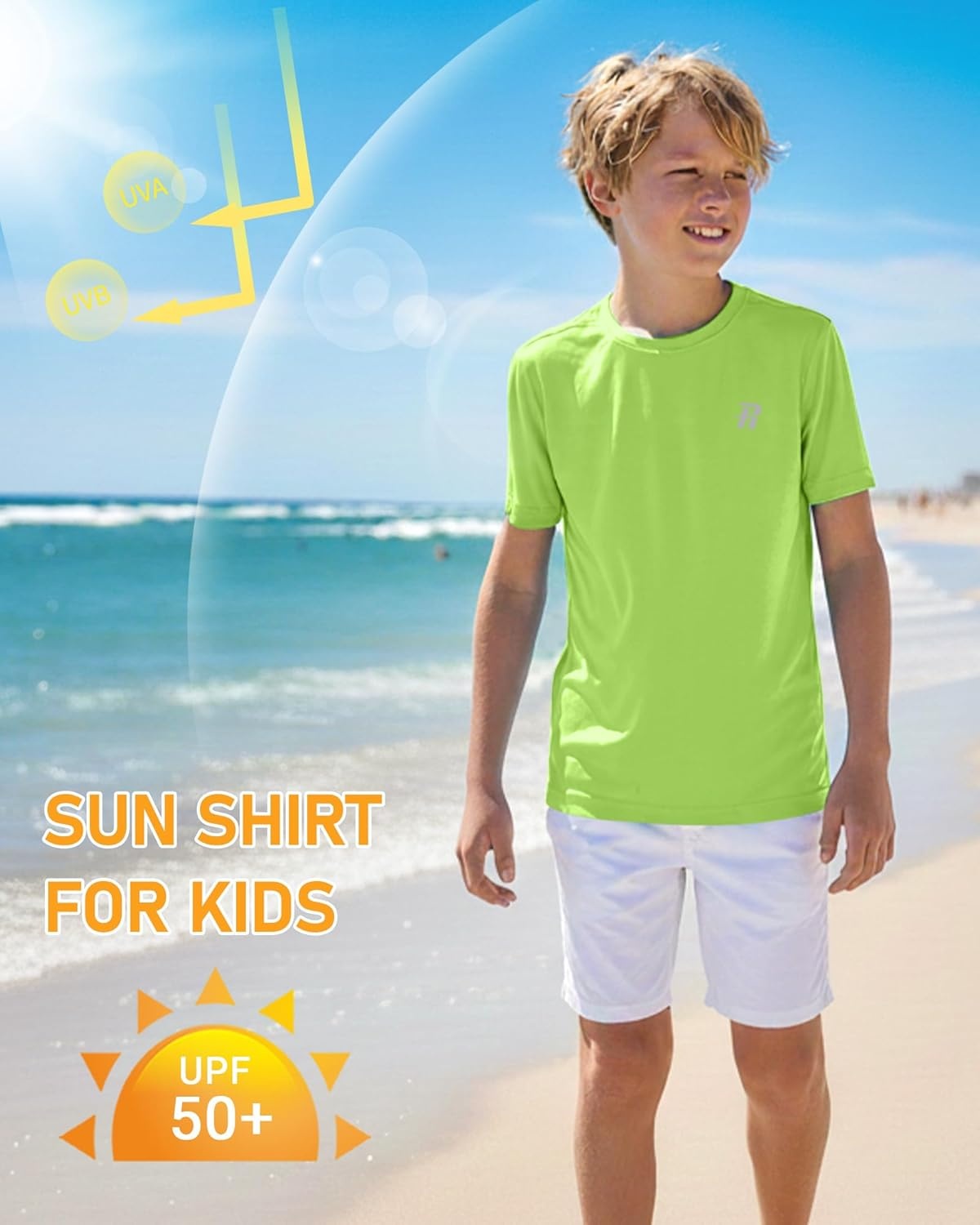 image:imageRunhit Boys Rash Guard Short Sleeve Swim Shirt Kids UPF 50 Quick Dry Rashguard Sun Protection Water TShirt 2T to YouthLime Green