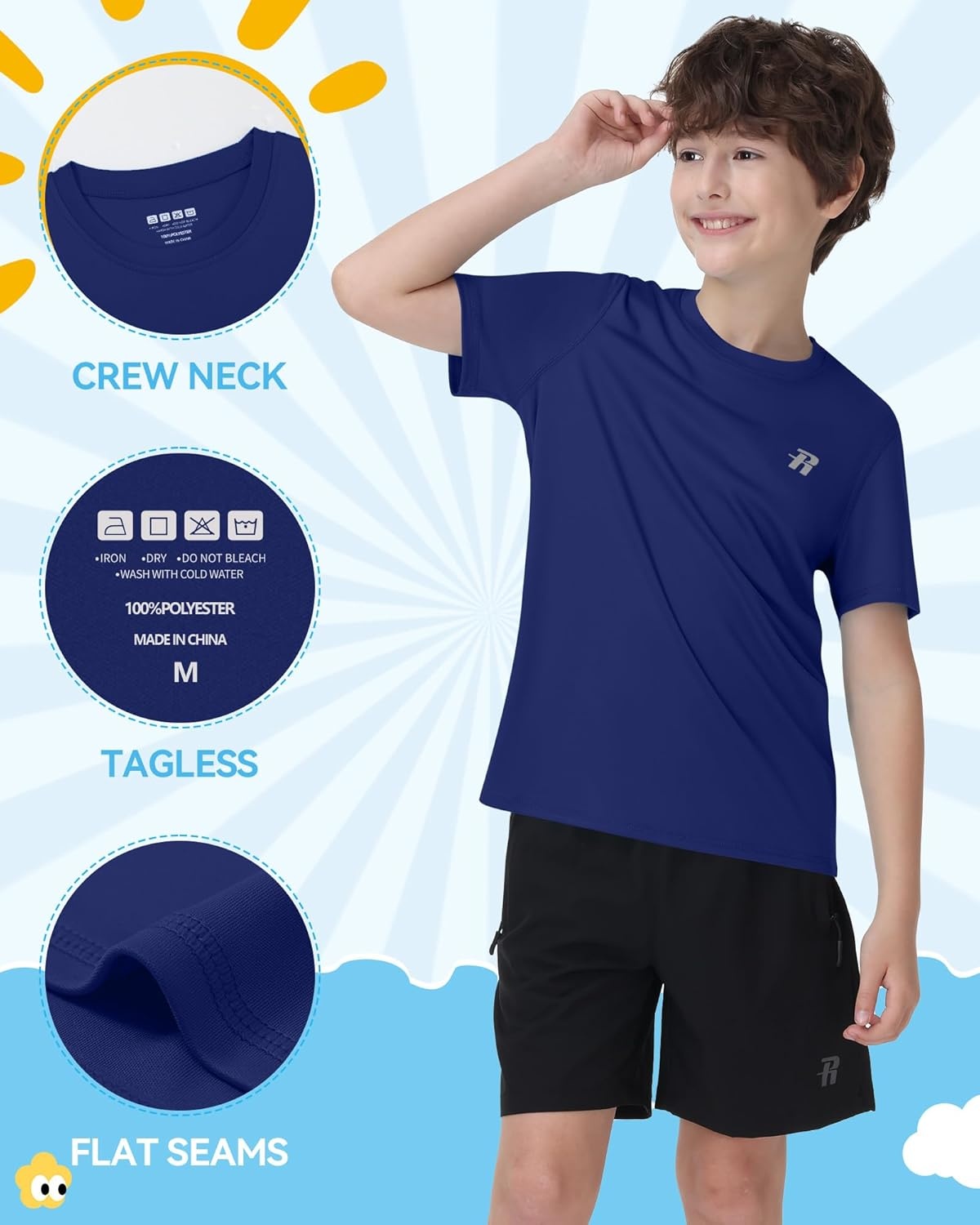 image:imageRunhit Boys Rash Guard Short Sleeve Swim Shirt Kids UPF 50 Quick Dry Rashguard Sun Protection Water TShirt 2T to YouthNautical Blue