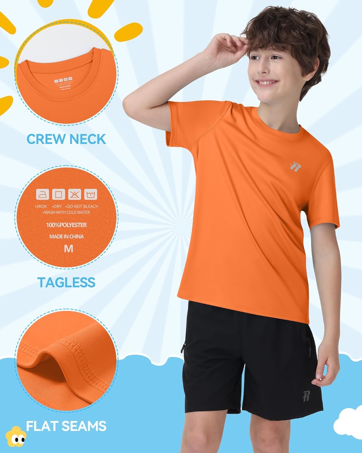 image:imageRunhit Boys Rash Guard Short Sleeve Swim Shirt Kids UPF 50 Quick Dry Rashguard Sun Protection Water TShirt 2T to YouthOrange