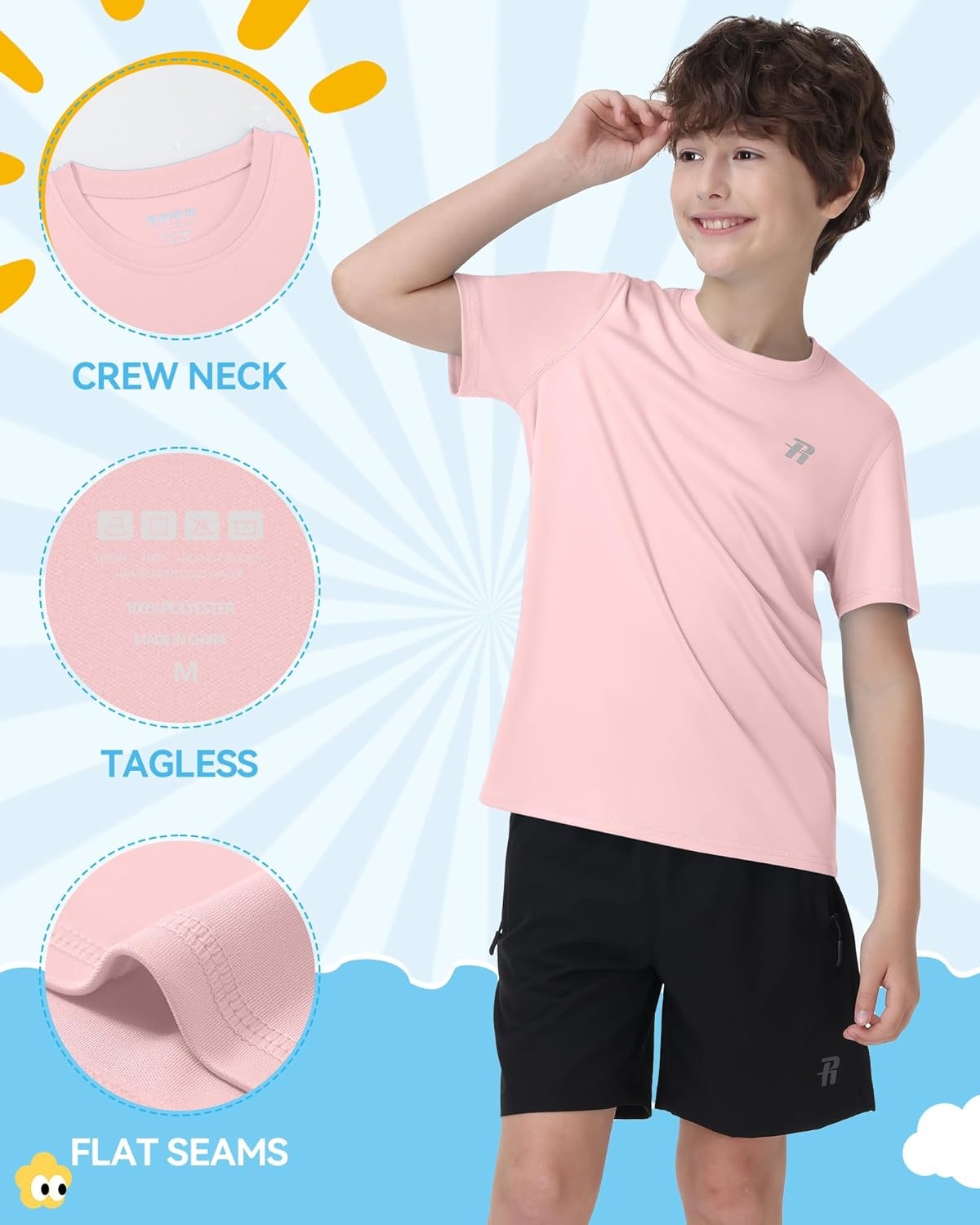 image:imageRunhit Boys Rash Guard Short Sleeve Swim Shirt Kids UPF 50 Quick Dry Rashguard Sun Protection Water TShirt 2T to YouthPink