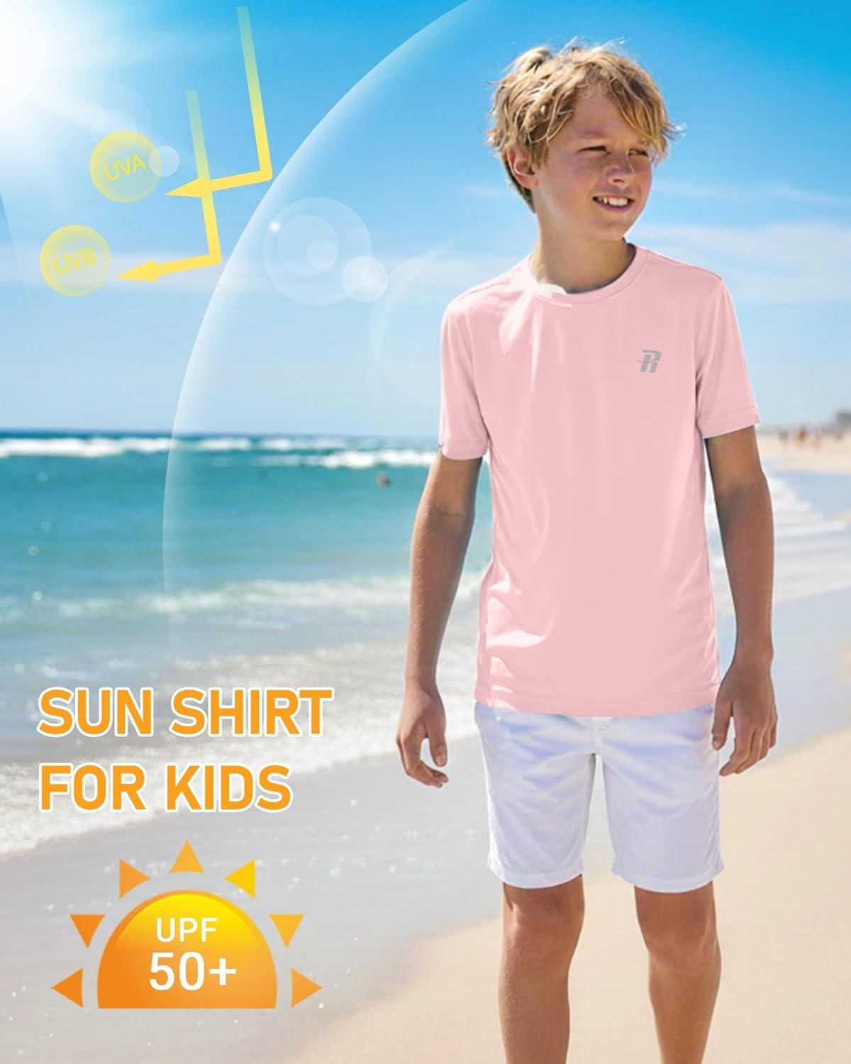 image:imageRunhit Boys Rash Guard Short Sleeve Swim Shirt Kids UPF 50 Quick Dry Rashguard Sun Protection Water TShirt 2T to YouthPink