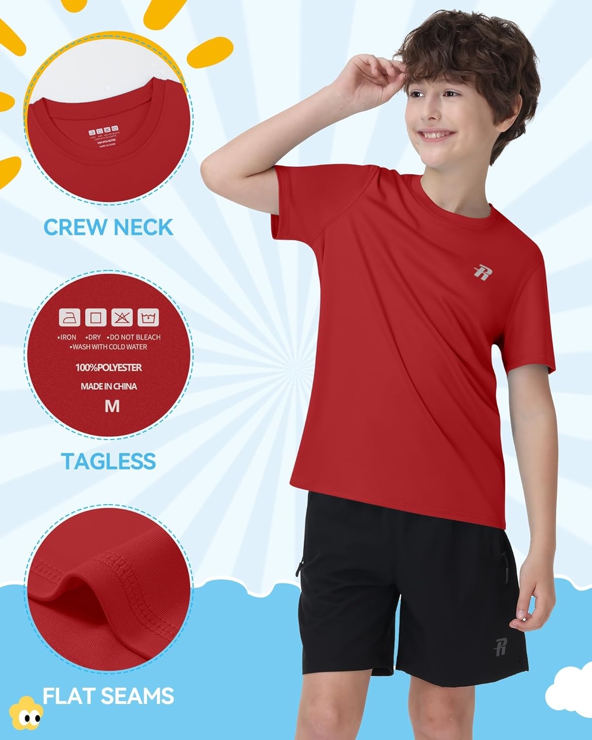 image:imageRunhit Boys Rash Guard Short Sleeve Swim Shirt Kids UPF 50 Quick Dry Rashguard Sun Protection Water TShirt 2T to YouthRed