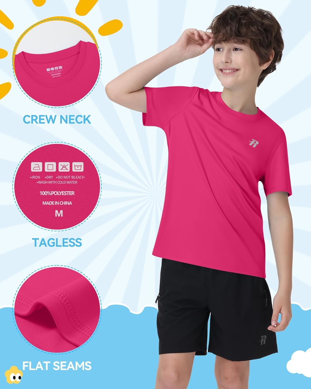 image:imageRunhit Boys Rash Guard Short Sleeve Swim Shirt Kids UPF 50 Quick Dry Rashguard Sun Protection Water TShirt 2T to YouthRose Red