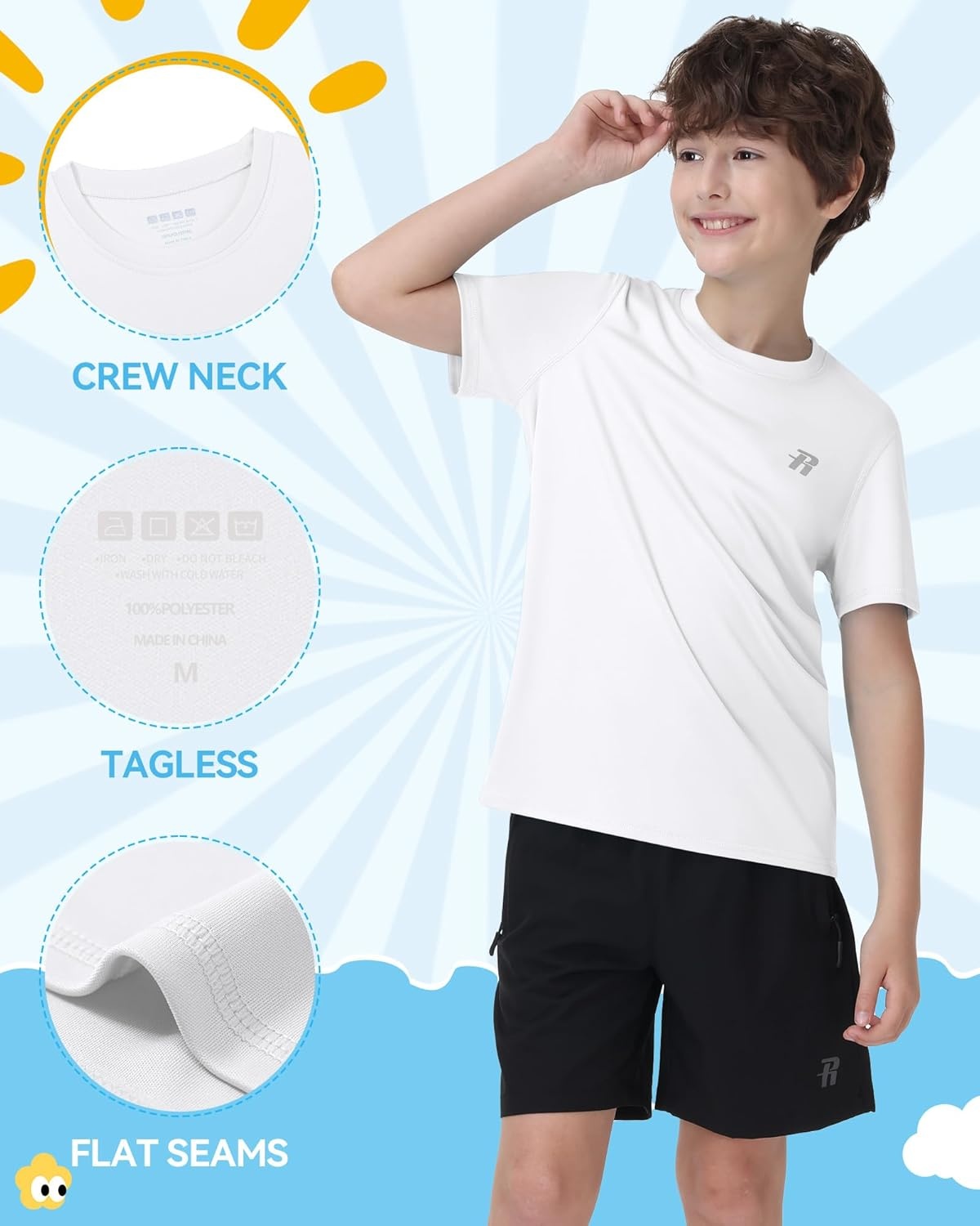 image:imageRunhit Boys Rash Guard Short Sleeve Swim Shirt Kids UPF 50 Quick Dry Rashguard Sun Protection Water TShirt 2T to YouthWhite