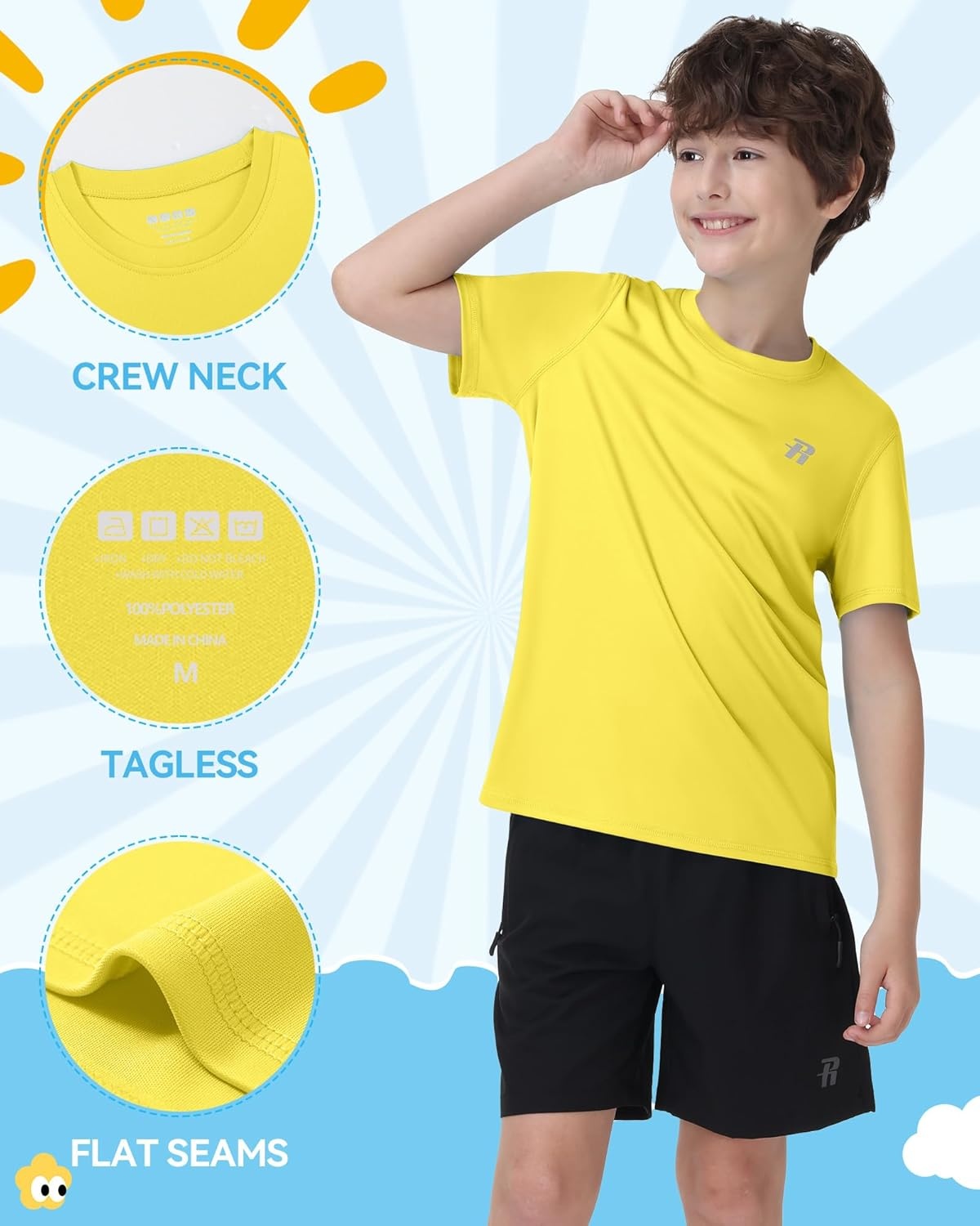 image:imageRunhit Boys Rash Guard Short Sleeve Swim Shirt Kids UPF 50 Quick Dry Rashguard Sun Protection Water TShirt 2T to YouthYellow