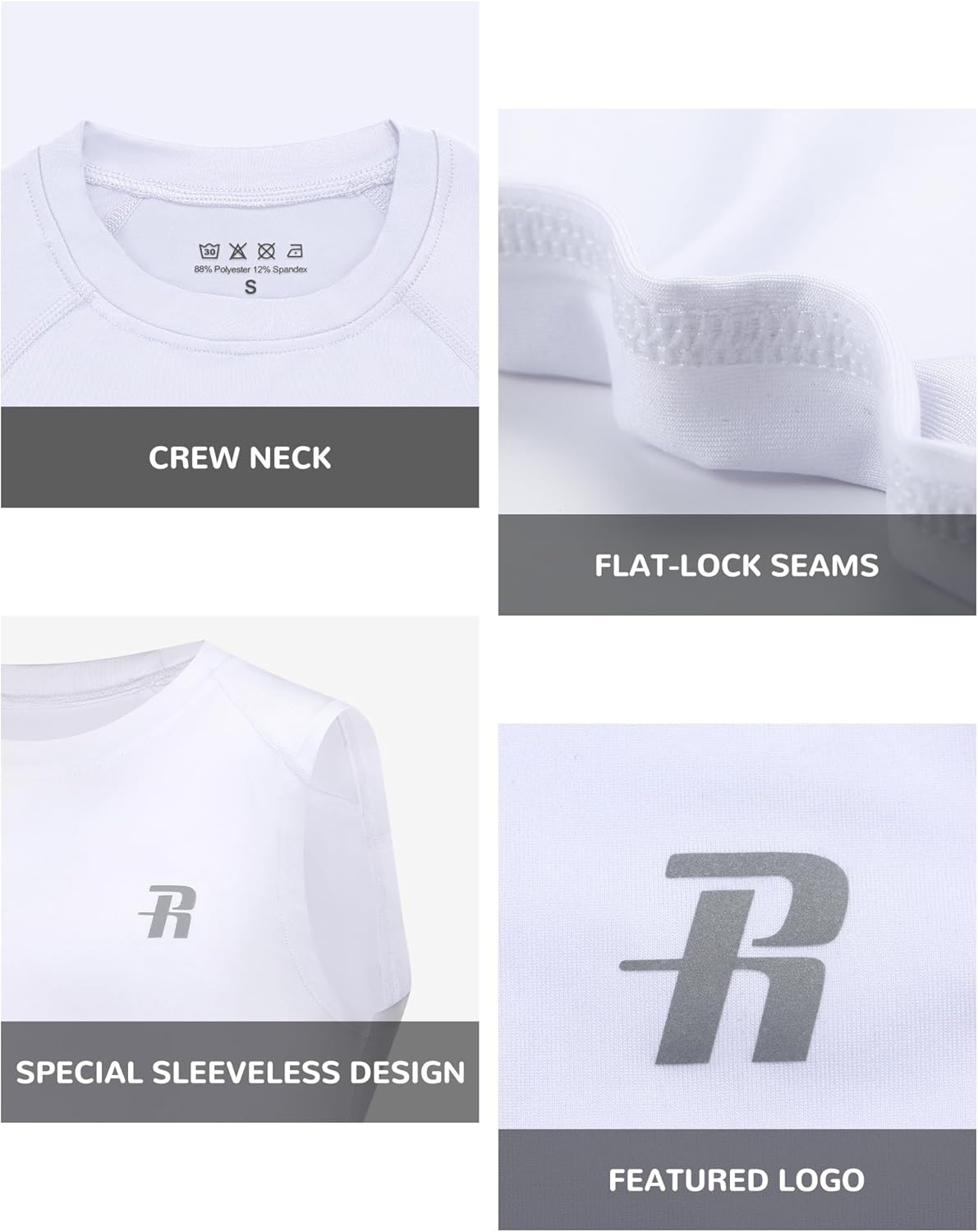 image:imageRunhit Boys Sleeveless Compression Shirt Kids Athletic Tank Tops Youth Quick Dry Undershirt for Football Basketball3pack White