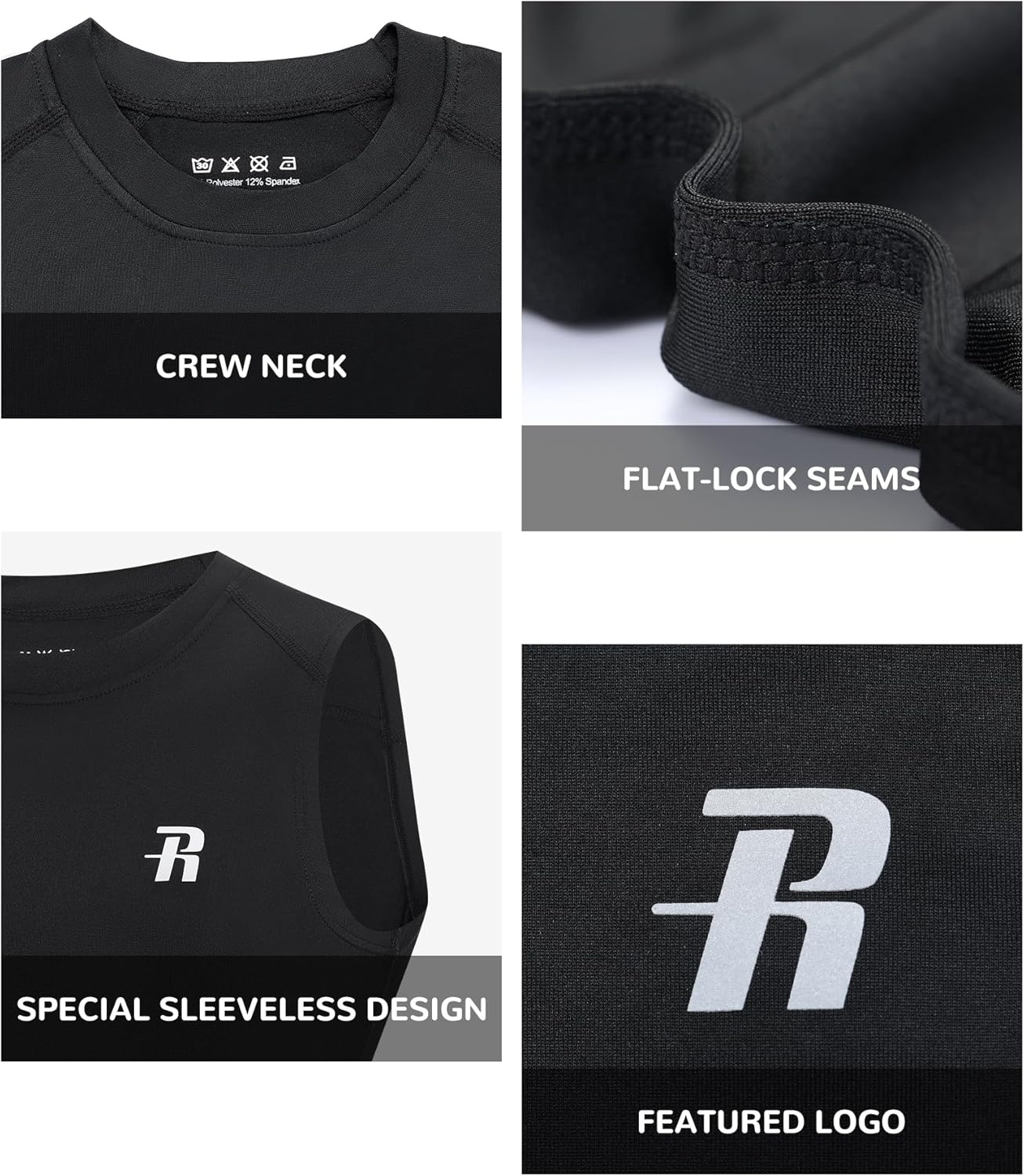 image:imageRunhit Boys Sleeveless Compression Shirt Kids Athletic Tank Tops Youth Quick Dry Undershirt for Football BasketballBlack