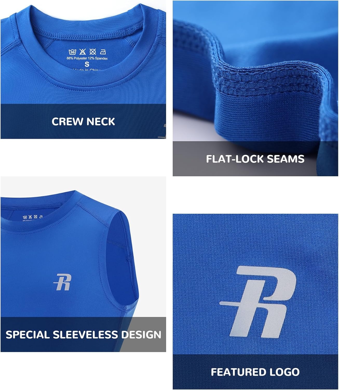 image:imageRunhit Boys Sleeveless Compression Shirt Kids Athletic Tank Tops Youth Quick Dry Undershirt for Football BasketballBlack White Blue