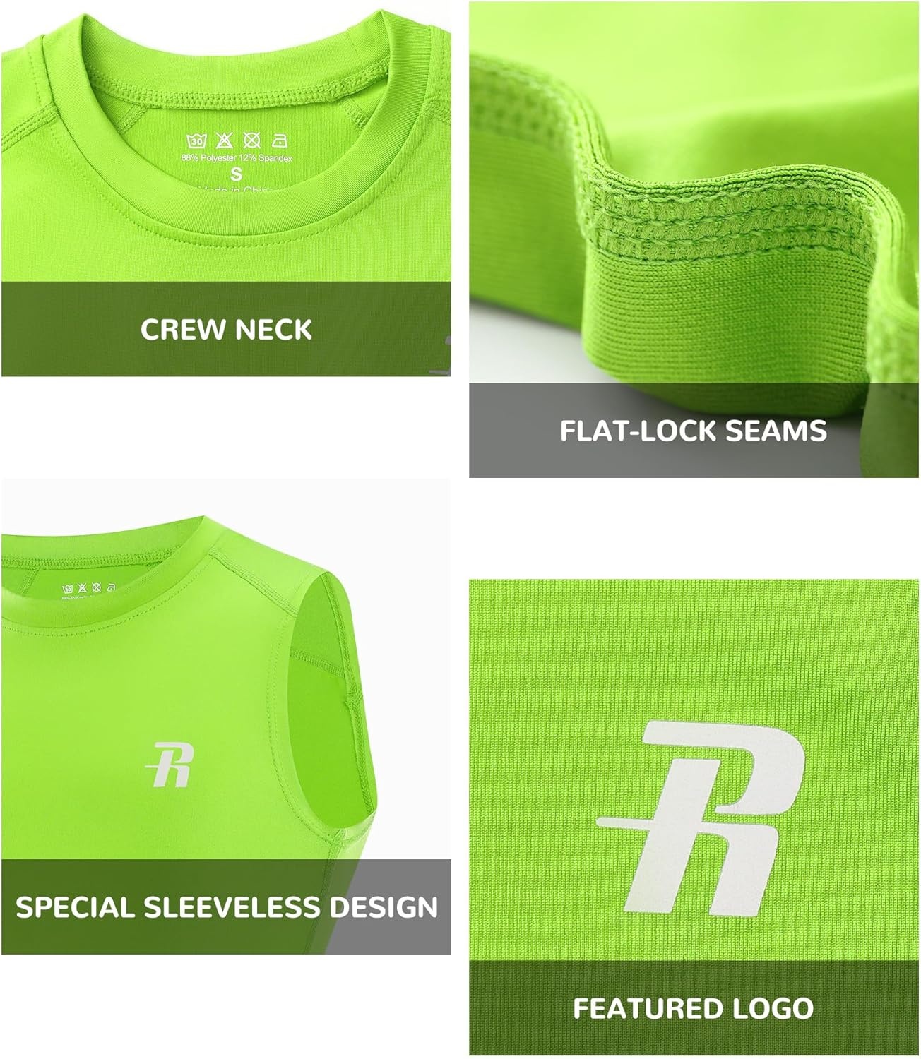 image:imageRunhit Boys Sleeveless Compression Shirt Kids Athletic Tank Tops Youth Quick Dry Undershirt for Football BasketballFluorescent Yellow