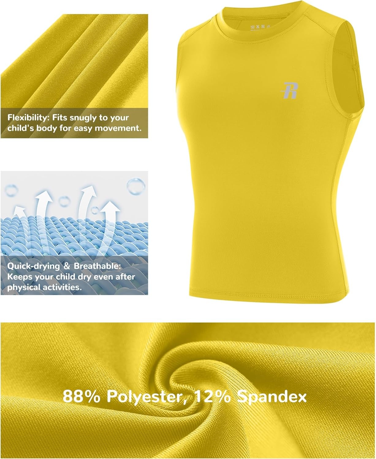 image:imageRunhit Boys Sleeveless Compression Shirt Kids Athletic Tank Tops Youth Quick Dry Undershirt for Football BasketballGold