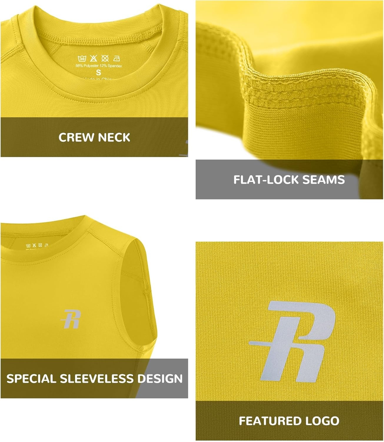 image:imageRunhit Boys Sleeveless Compression Shirt Kids Athletic Tank Tops Youth Quick Dry Undershirt for Football BasketballGold