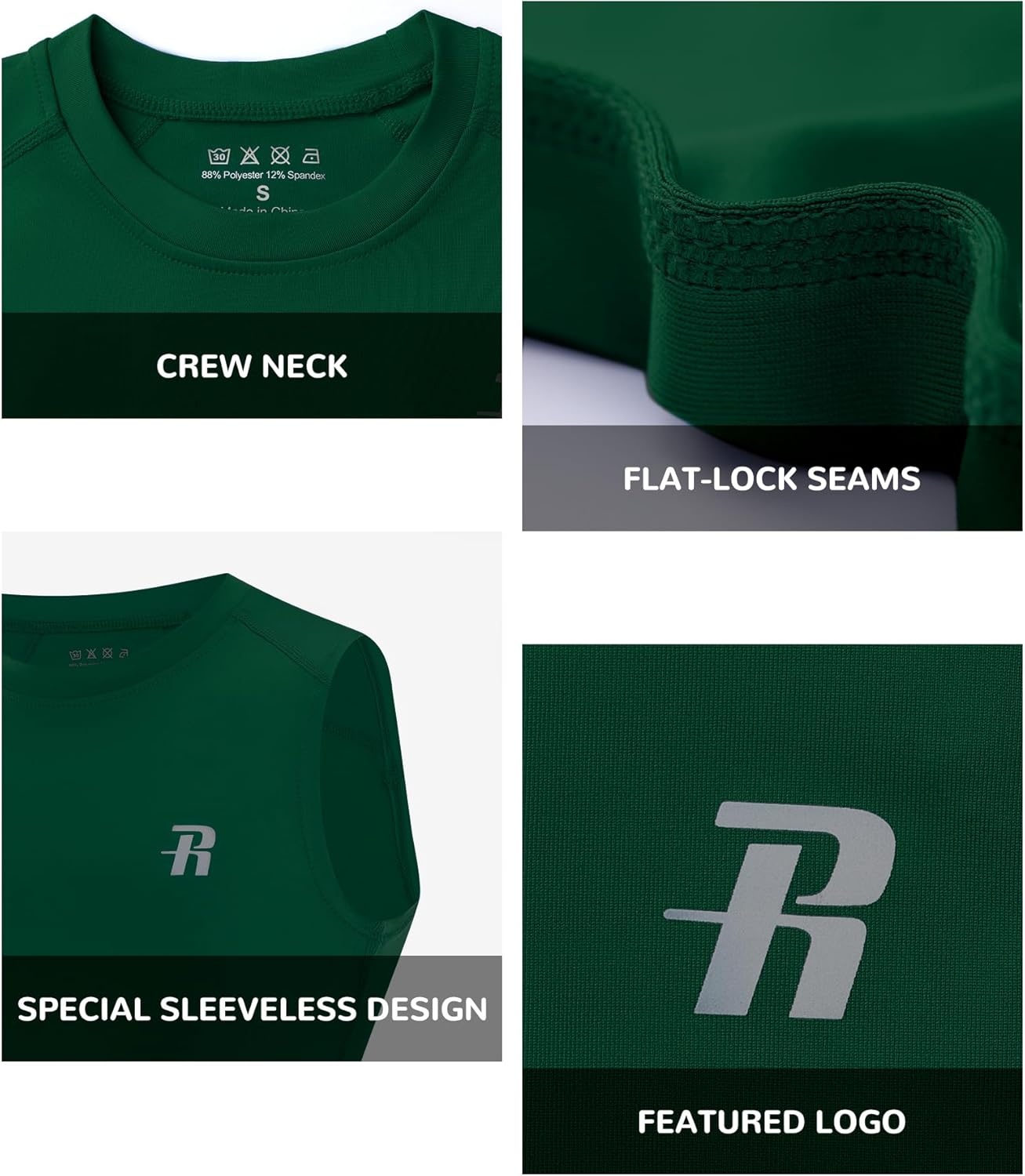 image:imageRunhit Boys Sleeveless Compression Shirt Kids Athletic Tank Tops Youth Quick Dry Undershirt for Football BasketballGreen