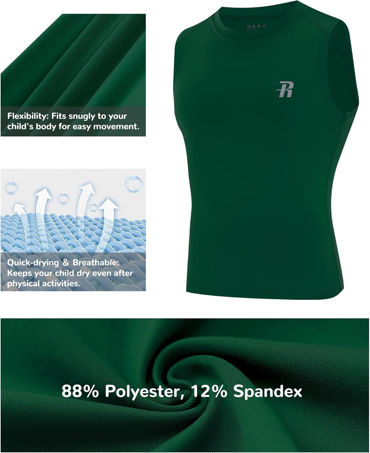 image:imageRunhit Boys Sleeveless Compression Shirt Kids Athletic Tank Tops Youth Quick Dry Undershirt for Football BasketballGreen