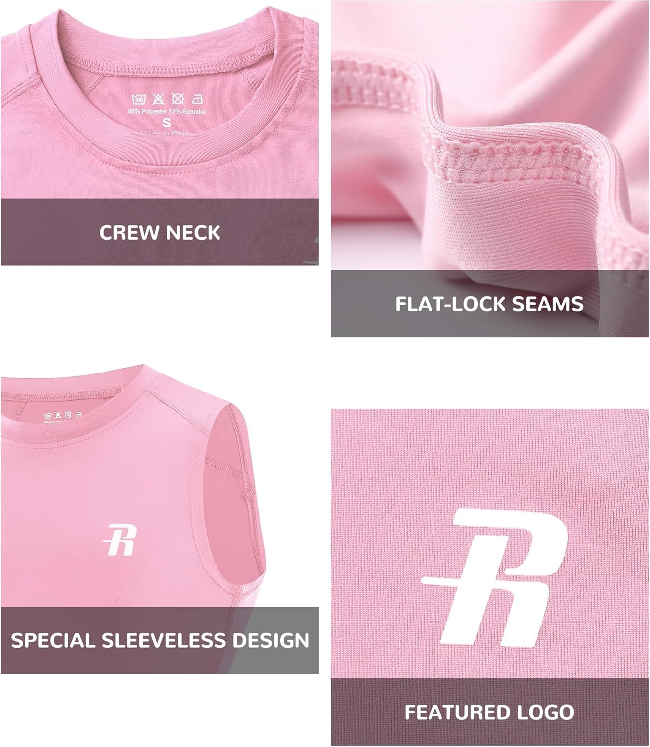 image:imageRunhit Boys Sleeveless Compression Shirt Kids Athletic Tank Tops Youth Quick Dry Undershirt for Football BasketballLight Pink
