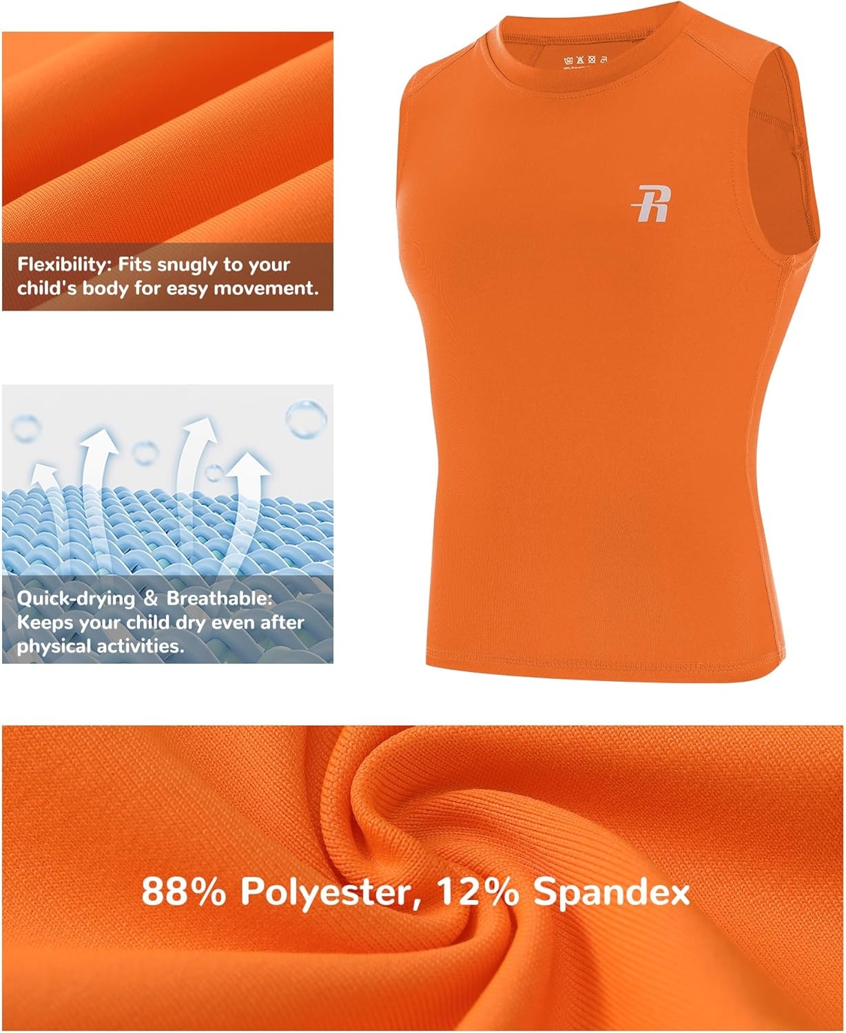 image:imageRunhit Boys Sleeveless Compression Shirt Kids Athletic Tank Tops Youth Quick Dry Undershirt for Football BasketballOrange