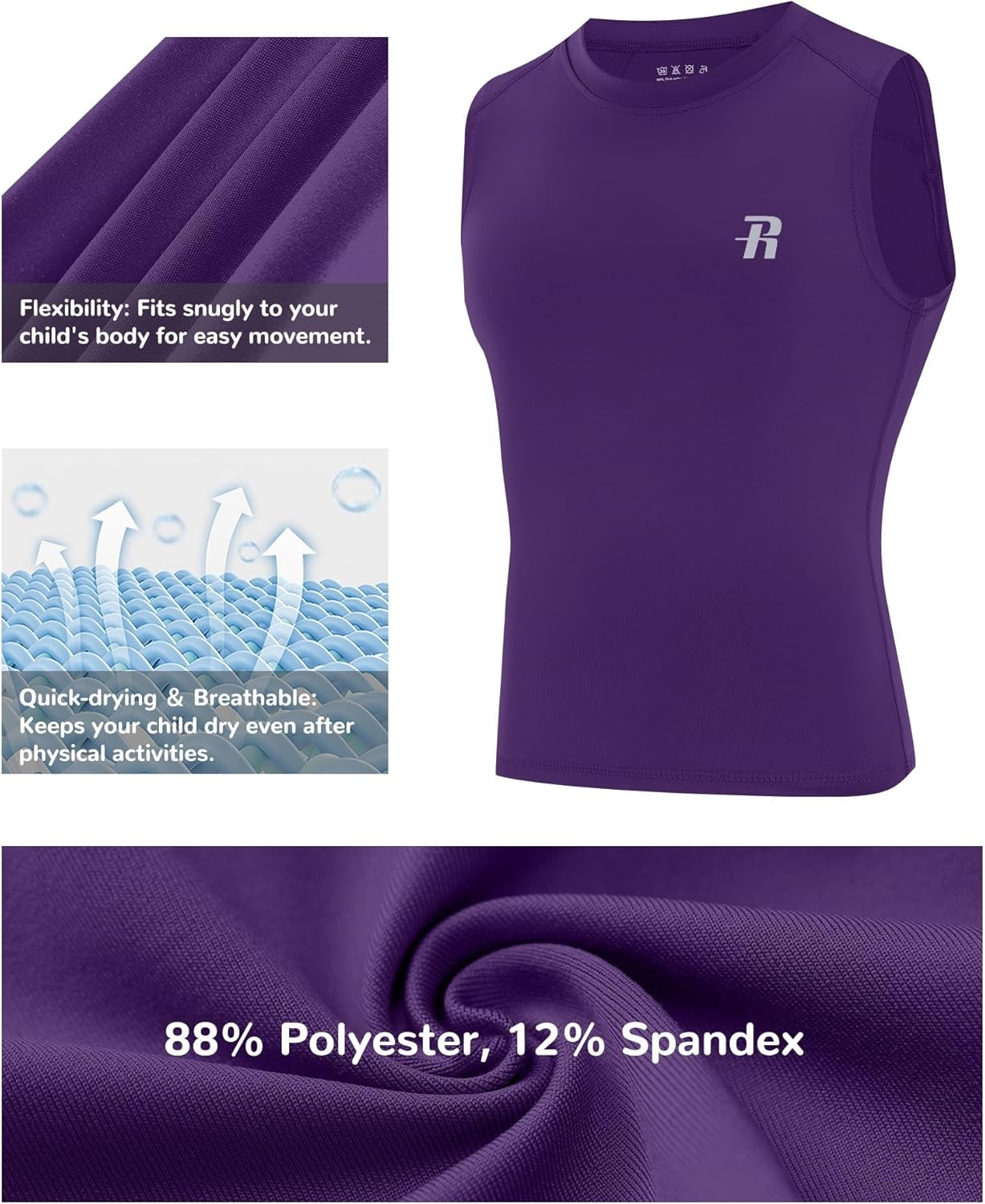 image:imageRunhit Boys Sleeveless Compression Shirt Kids Athletic Tank Tops Youth Quick Dry Undershirt for Football BasketballPurple