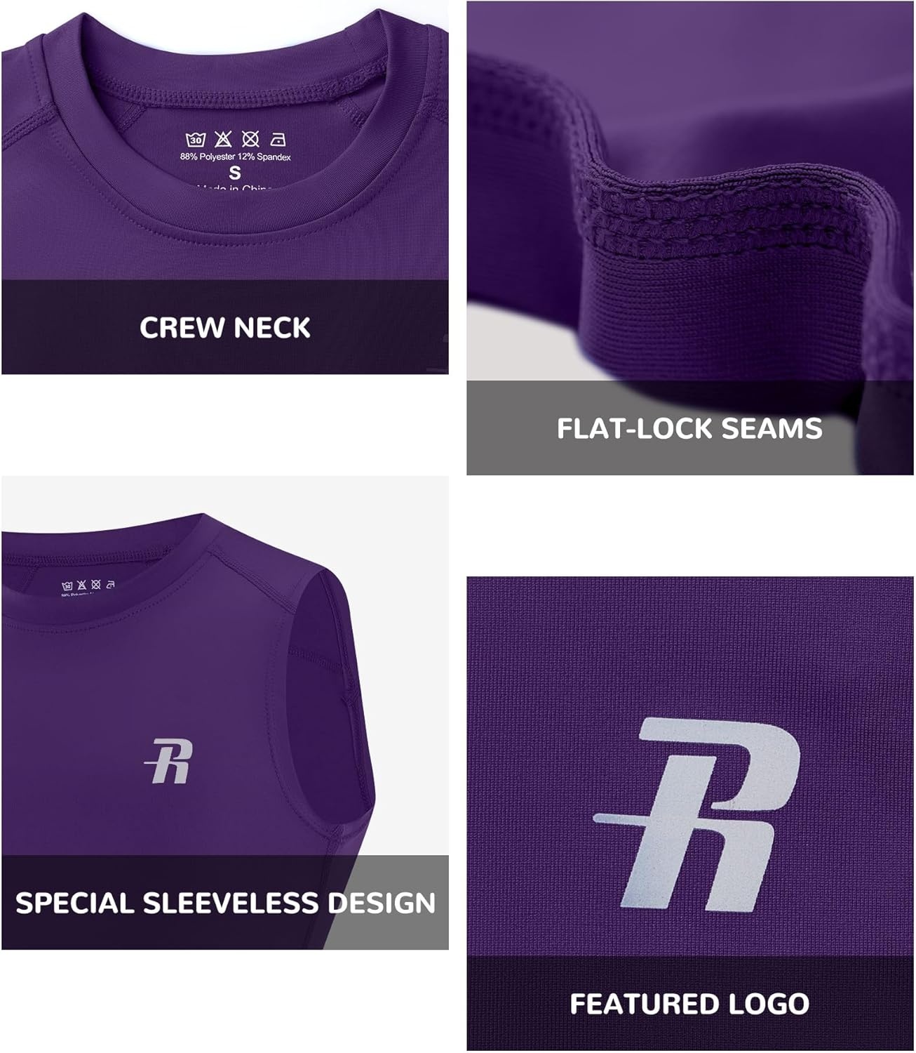 image:imageRunhit Boys Sleeveless Compression Shirt Kids Athletic Tank Tops Youth Quick Dry Undershirt for Football BasketballPurple