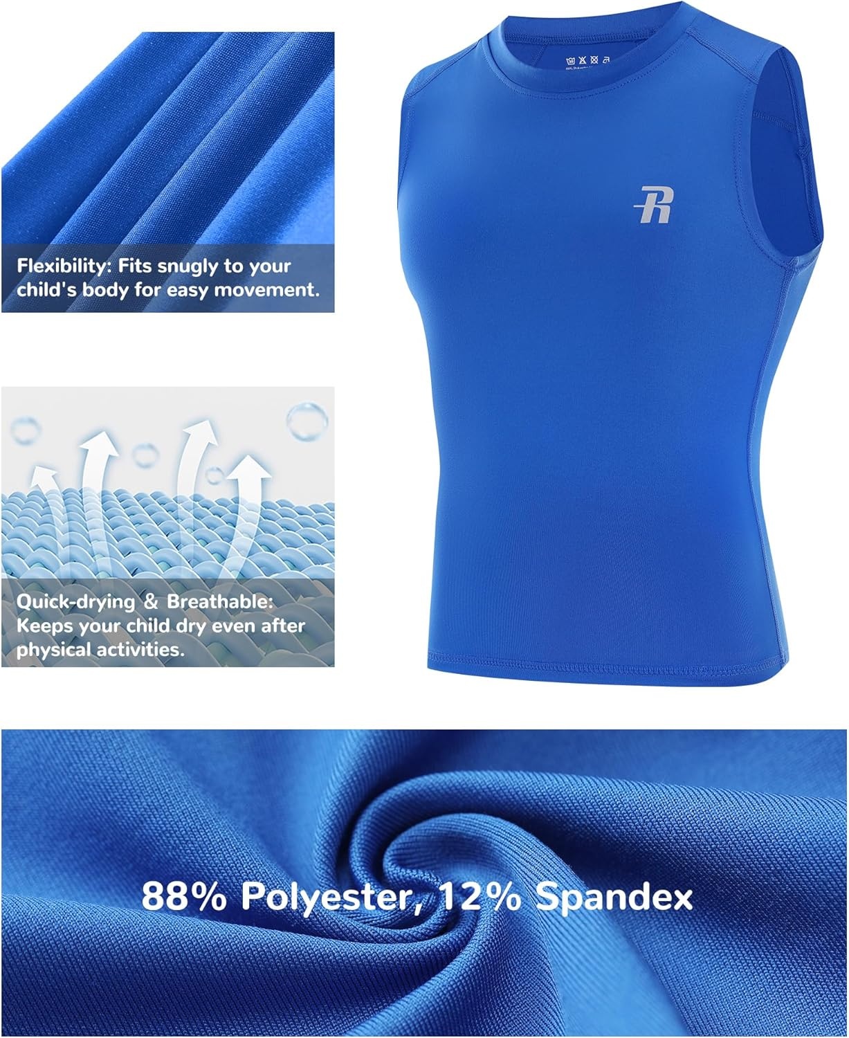 image:imageRunhit Boys Sleeveless Compression Shirt Kids Athletic Tank Tops Youth Quick Dry Undershirt for Football BasketballRoyal Blue