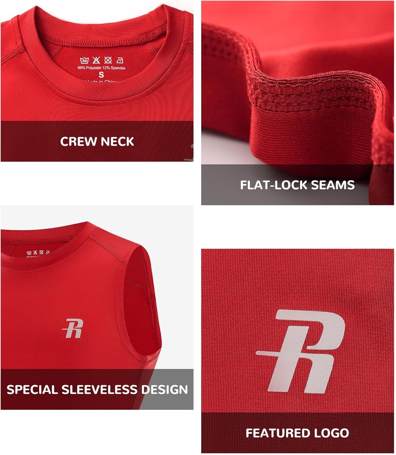 image:imageRunhit Boys Sleeveless Compression Shirt Kids Athletic Tank Tops Youth Quick Dry Undershirt for Football BasketballTomato Red