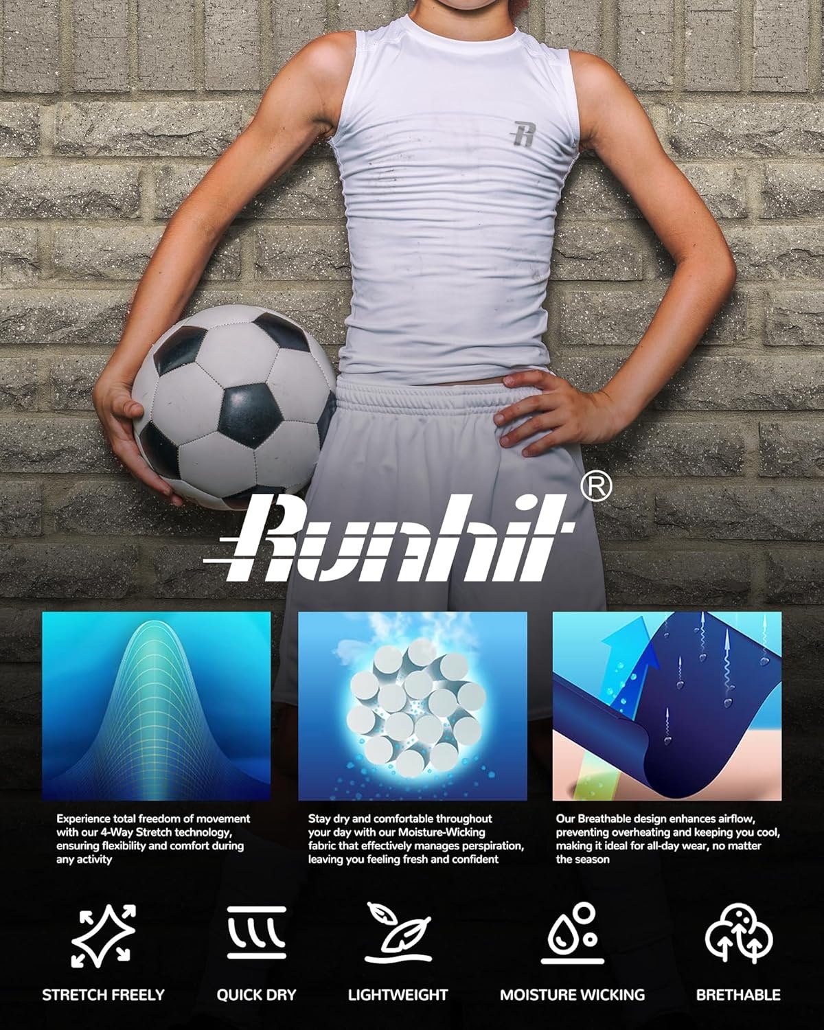 image:imageRunhit Boys Sleeveless Compression Shirt Kids Athletic Tank Tops Youth Quick Dry Undershirt for Football BasketballTomato Red