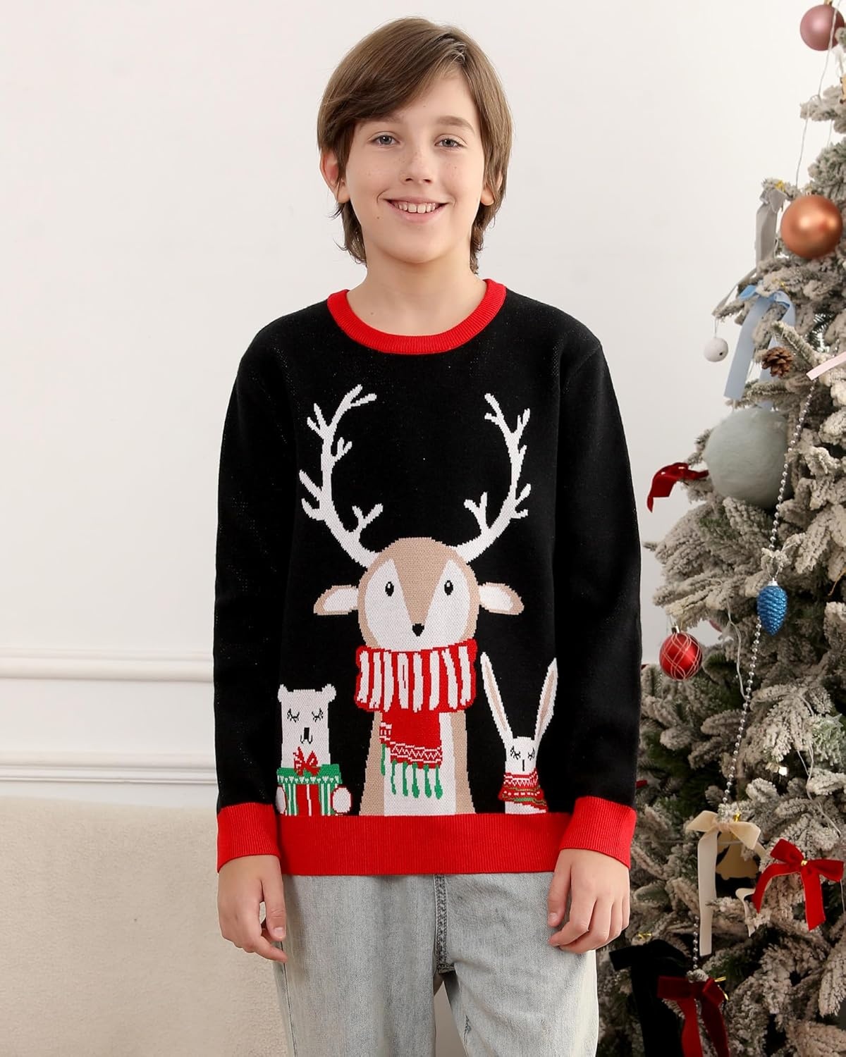image:imageRunhit Boys Ugly Christmas Sweater Kids Funny Crew Neck Knitted Christmas Pullover for Xmas HolidayAnimal Collection