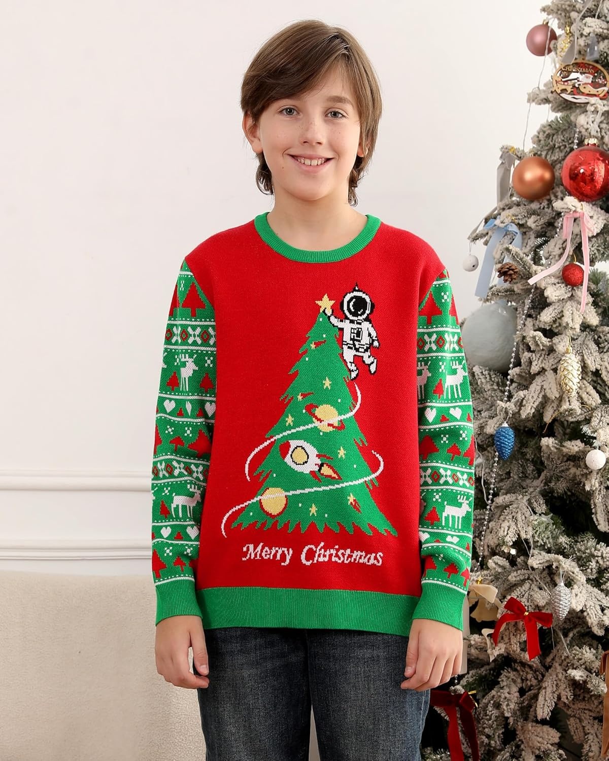 image:imageRunhit Boys Ugly Christmas Sweater Kids Funny Crew Neck Knitted Christmas Pullover for Xmas HolidayChristmas Starry