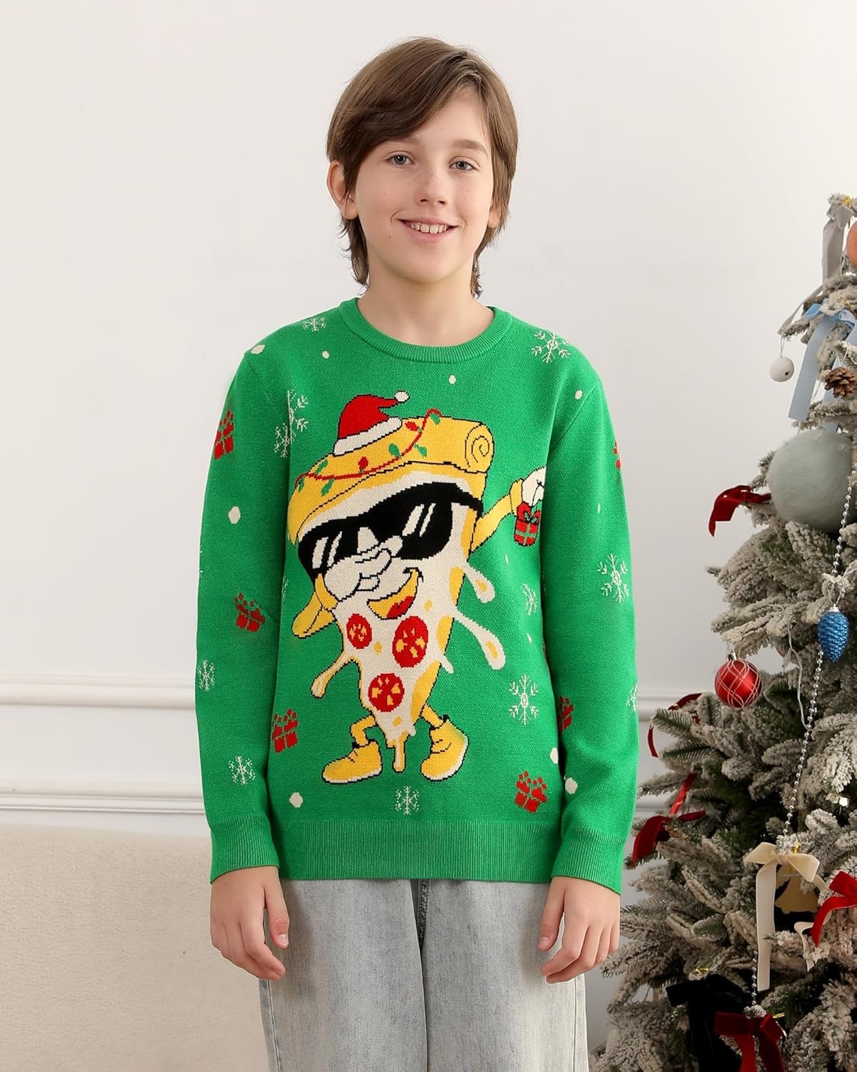 image:imageRunhit Boys Ugly Christmas Sweater Kids Funny Crew Neck Knitted Christmas Pullover for Xmas HolidayDancing Pizza