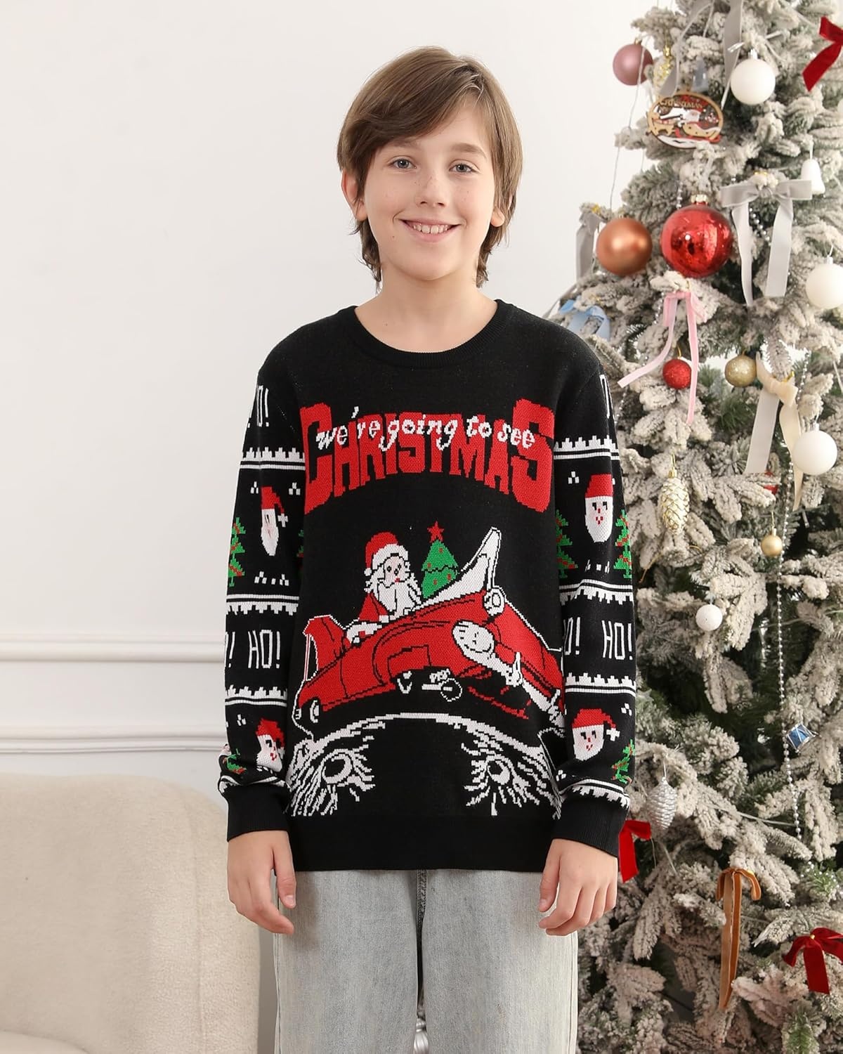 image:imageRunhit Boys Ugly Christmas Sweater Kids Funny Crew Neck Knitted Christmas Pullover for Xmas HolidayDriving Santa