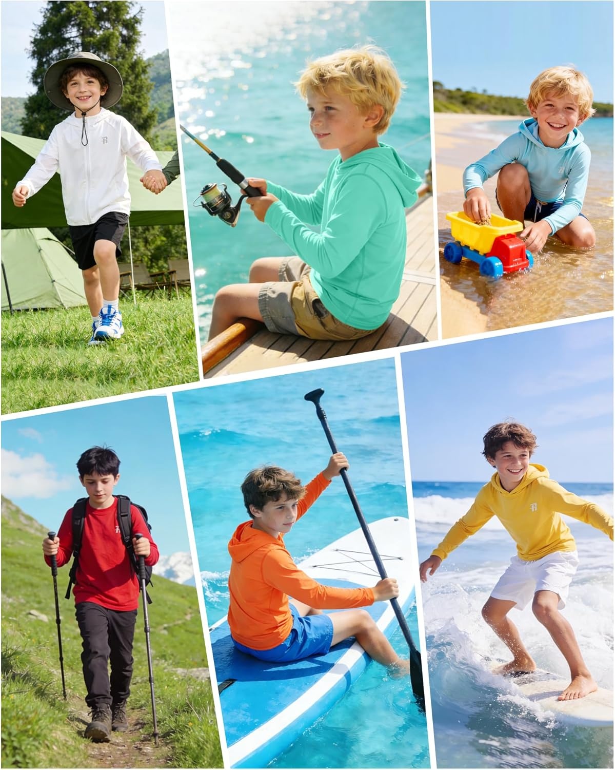 image:imageRunhit Boys amp Toddler UPF 50 Rash Guard Hoodie Kids UV Sun Protection Long Sleeve Shirt for Fishing Outdoor Beach CampingOatmeal