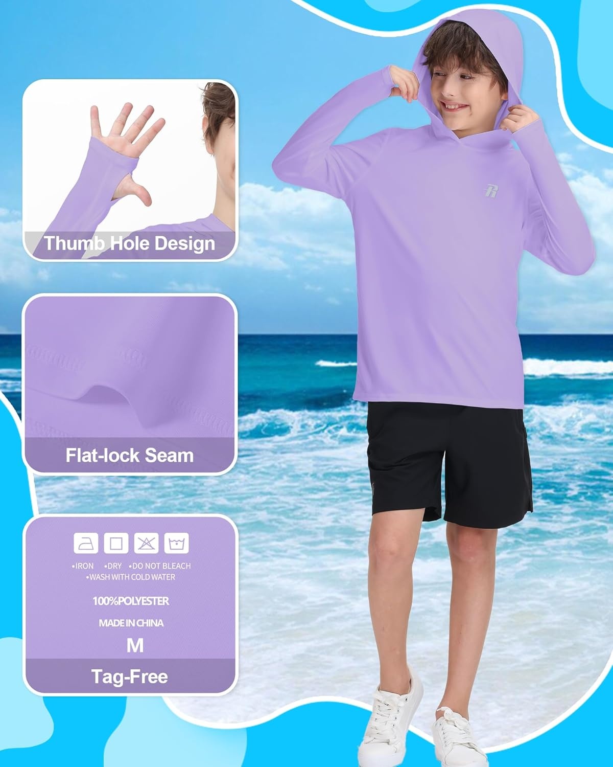 image:imageRunhit Boys amp Toddler UPF 50 Rash Guard Hoodie Kids UV Sun Protection Long Sleeve Shirt for Fishing Outdoor Beach CampingPurple