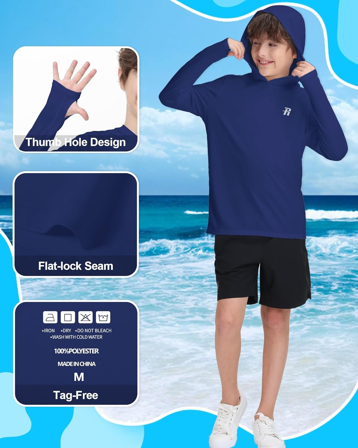 image:imageRunhit Boys amp Toddler UPF 50 Rash Guard Hoodie Kids UV Sun Protection Long Sleeve Shirt for Fishing Outdoor Beach CampingRoyal Blue