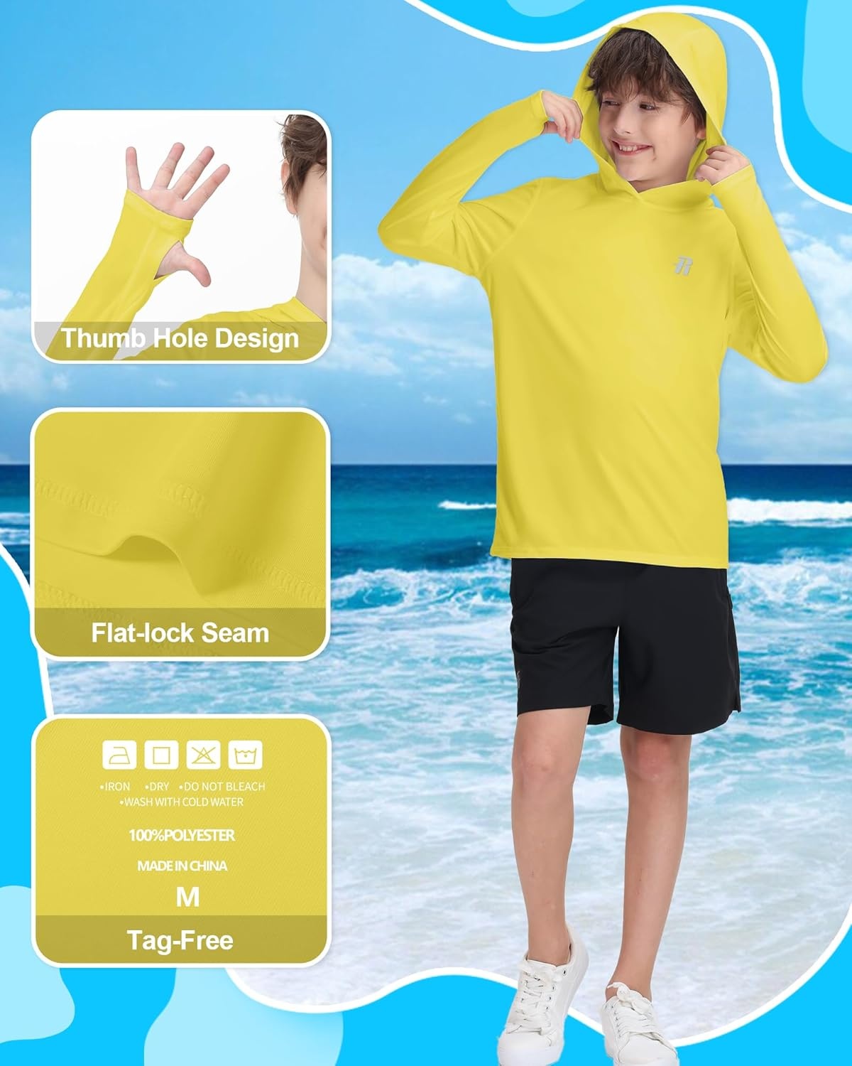 image:imageRunhit Boys amp Toddler UPF 50 Rash Guard Hoodie Kids UV Sun Protection Long Sleeve Shirt for Fishing Outdoor Beach CampingYellow