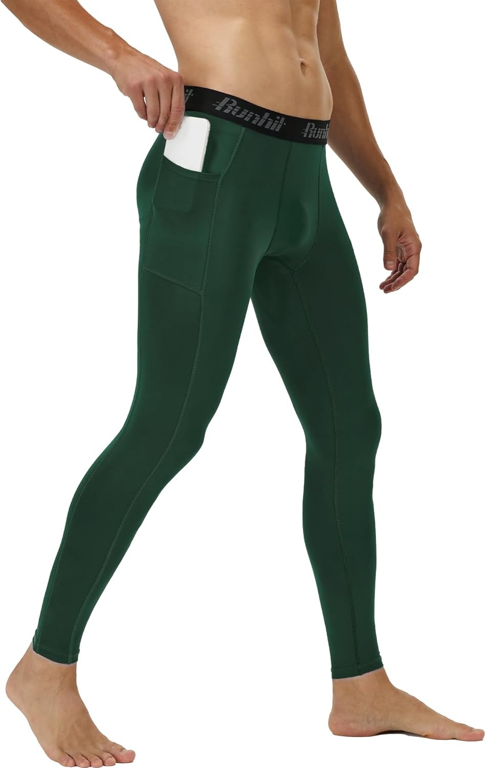 image:imageRunhit Compression Pants Men Running Tights Leggings Athletic Workout Gym Pants2 Pack With Pocket Black Green