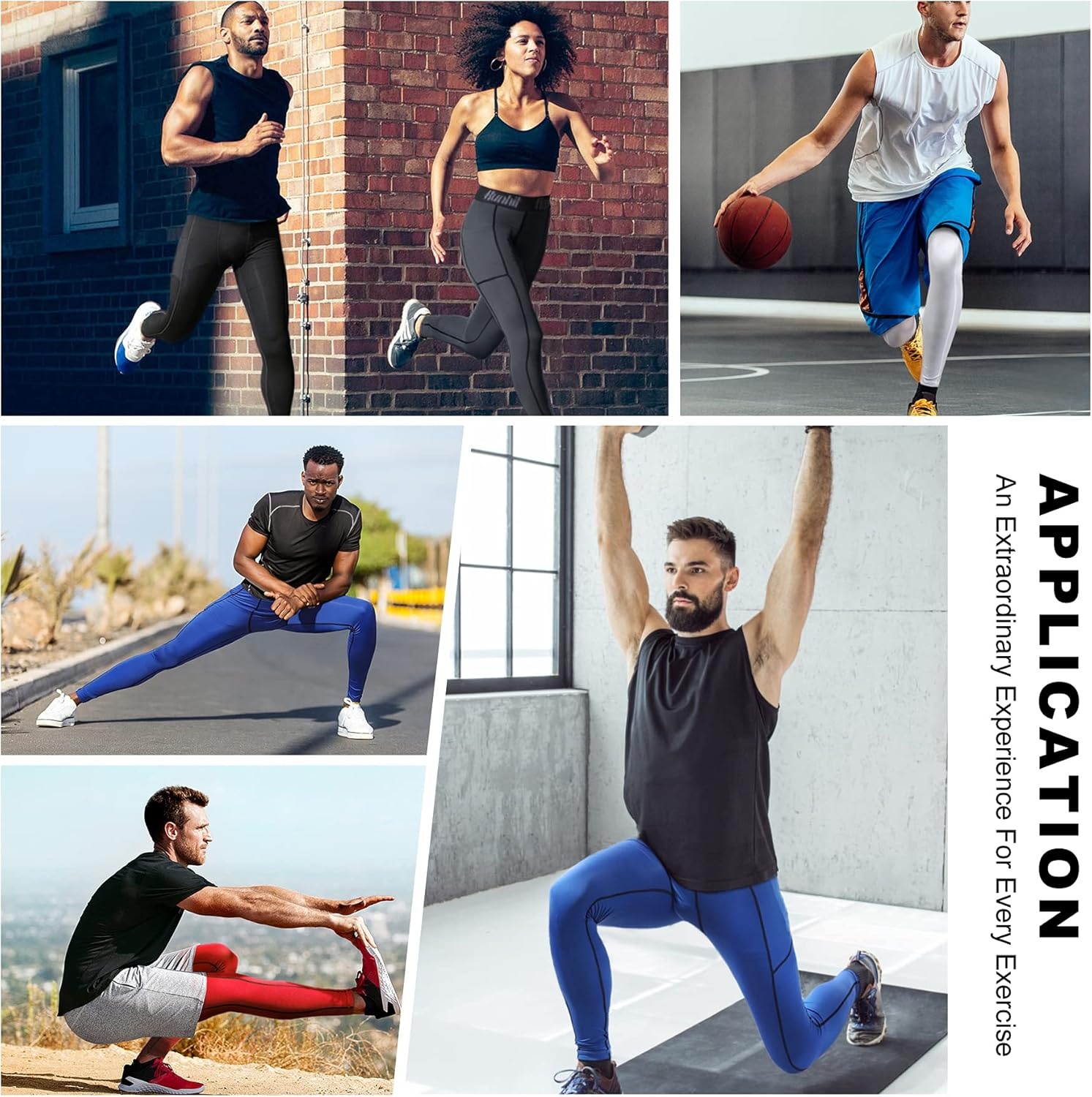 image:imageRunhit Compression Pants Men Running Tights Leggings Athletic Workout Gym Pants2 Pack With Pocket Black Red