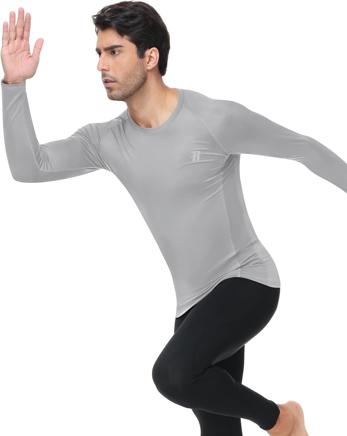 image:imageRunhit Compression Shirts for Men Long Sleeve Cool Dry Workout Undershirts Athletic Running Base Layer Top for Sports Gym2 PackblackLight Gray