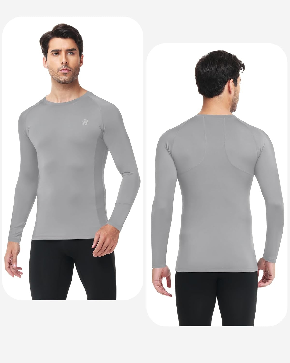 image:imageRunhit Compression Shirts for Men Long Sleeve Cool Dry Workout Undershirts Athletic Running Base Layer Top for Sports Gym2 PackblackLight Gray