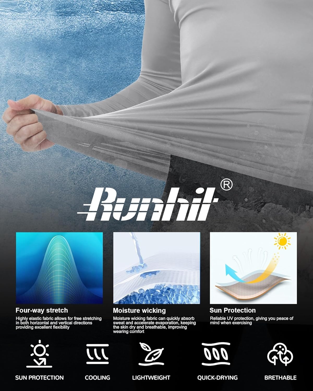 image:imageRunhit Compression Shirts for Men Long Sleeve Cool Dry Workout Undershirts Athletic Running Base Layer Top for Sports Gym2 PackblackLight Gray