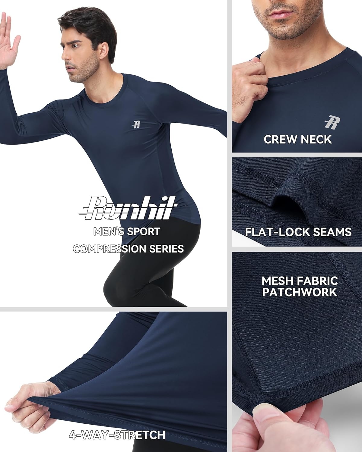 image:imageRunhit Compression Shirts for Men Long Sleeve Cool Dry Workout Undershirts Athletic Running Base Layer Top for Sports Gym2 PackblackNavy