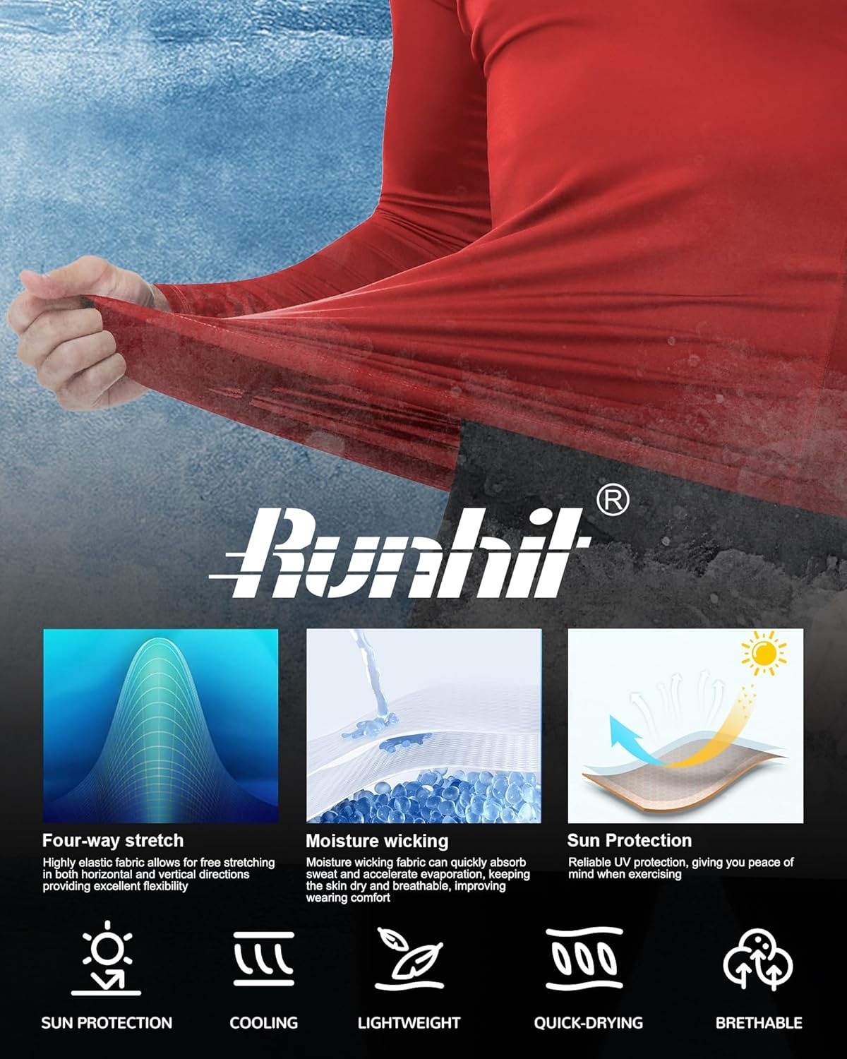 image:imageRunhit Compression Shirts for Men Long Sleeve Cool Dry Workout Undershirts Athletic Running Base Layer Top for Sports Gym2 PackblackRed