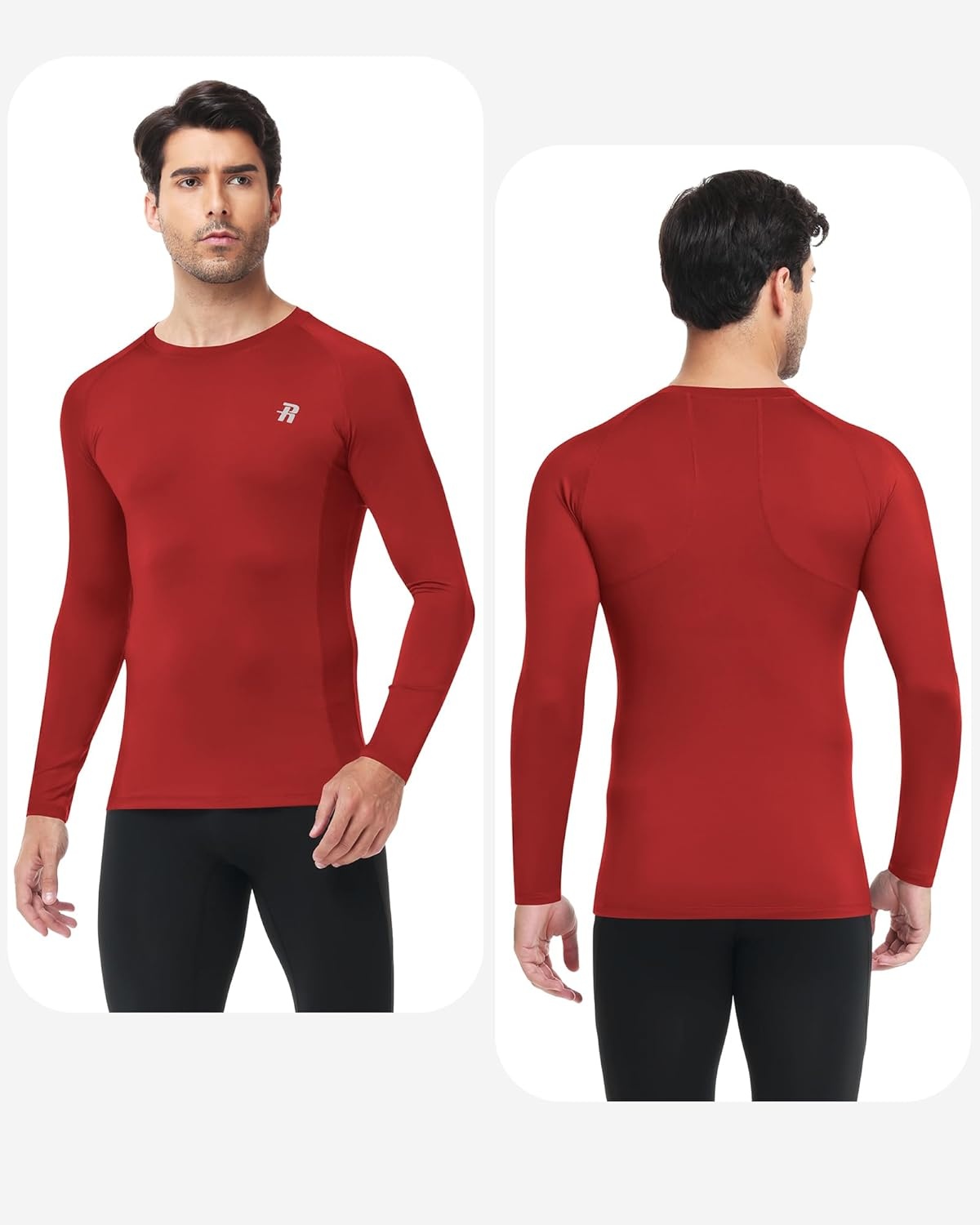 image:imageRunhit Compression Shirts for Men Long Sleeve Cool Dry Workout Undershirts Athletic Running Base Layer Top for Sports Gym2 PackblackRed